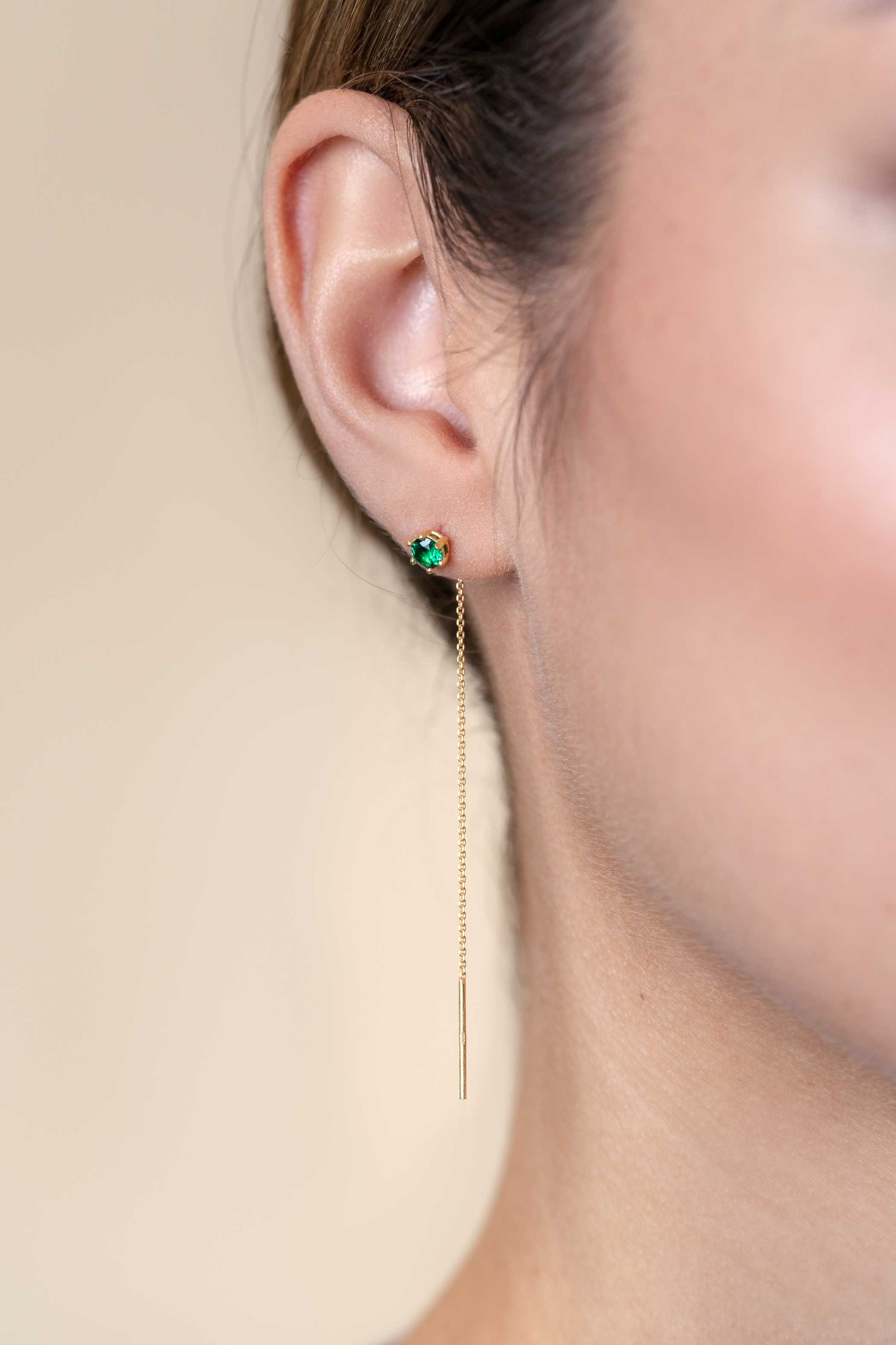 ZINZI zlv. doortrek oorsieraden gg.verg.met groen cz