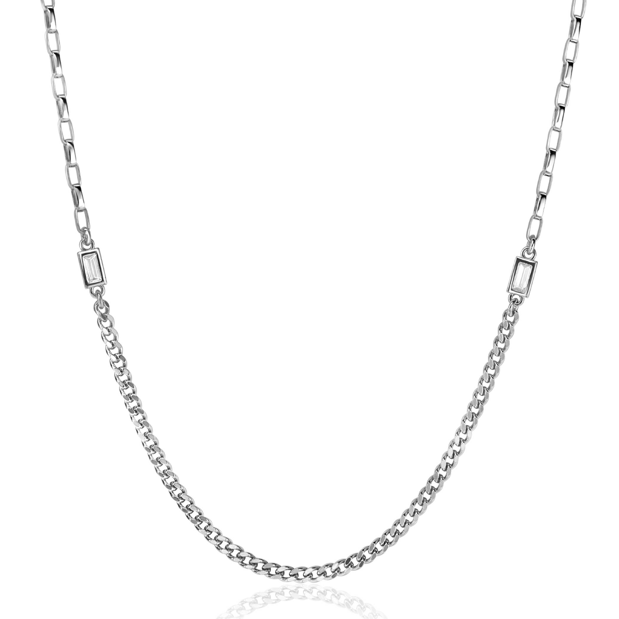 ZINZI zlv. collier grmt/paperclip met baq.zirc.