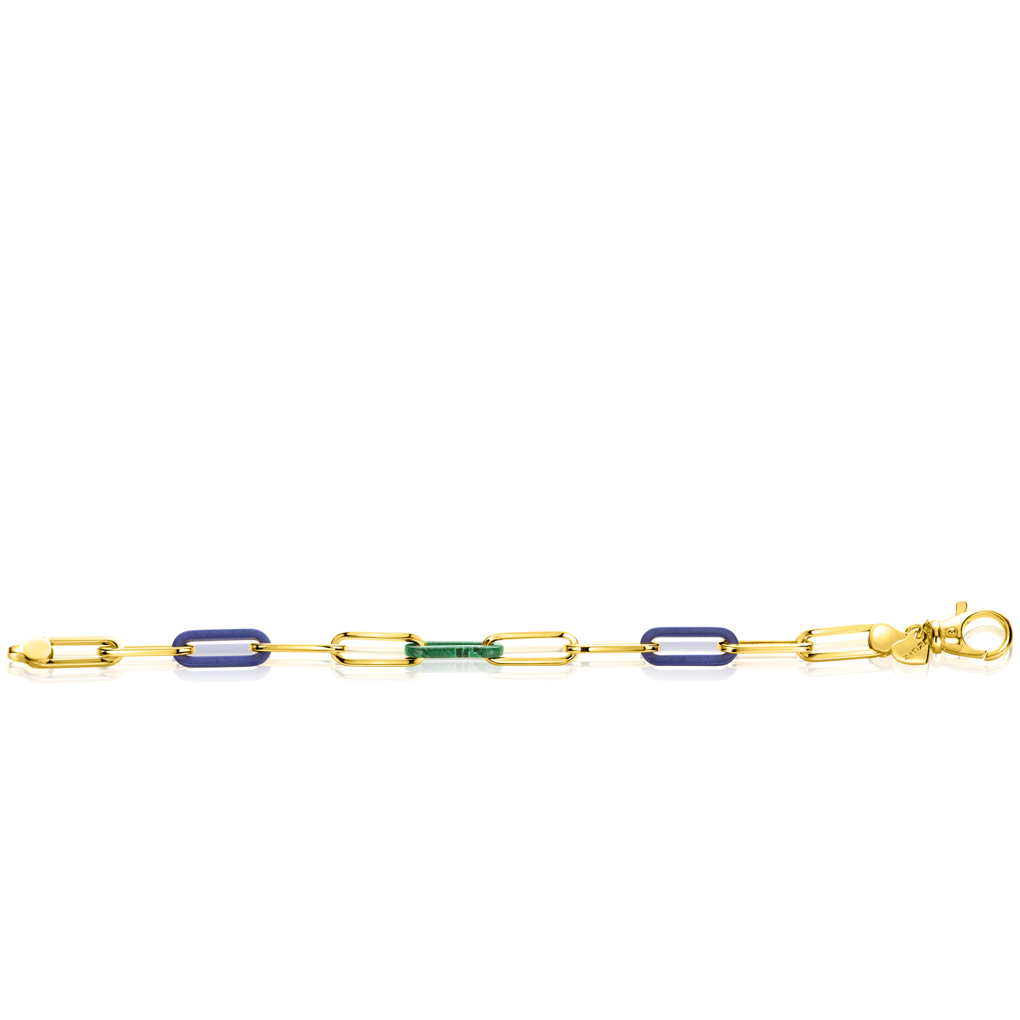 ZINZI zlv. armband gg.verg.paperclip/lapis/malachiet