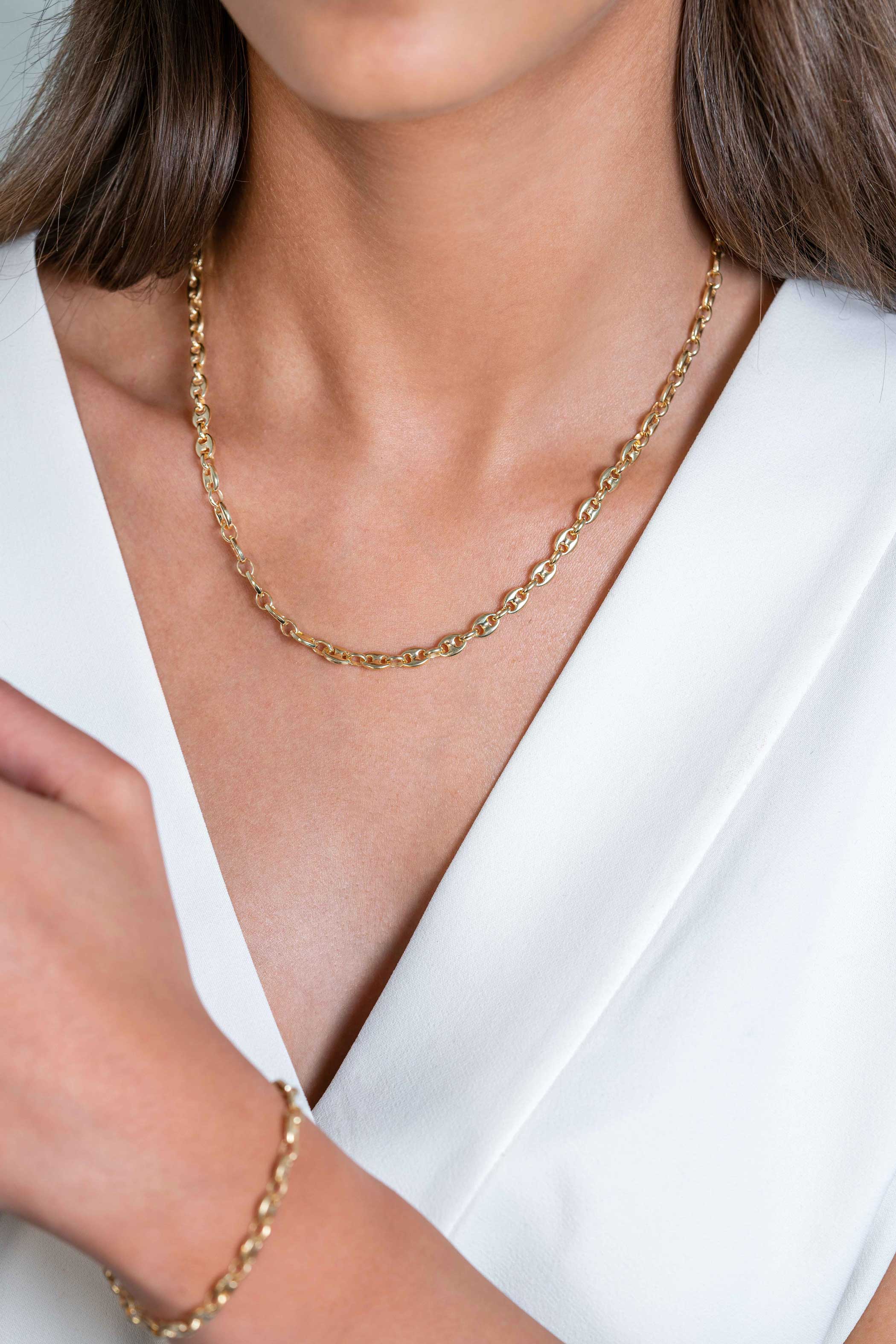 ZINZI zlv. collier gg.verg. koffieboon schakel 5mm 45