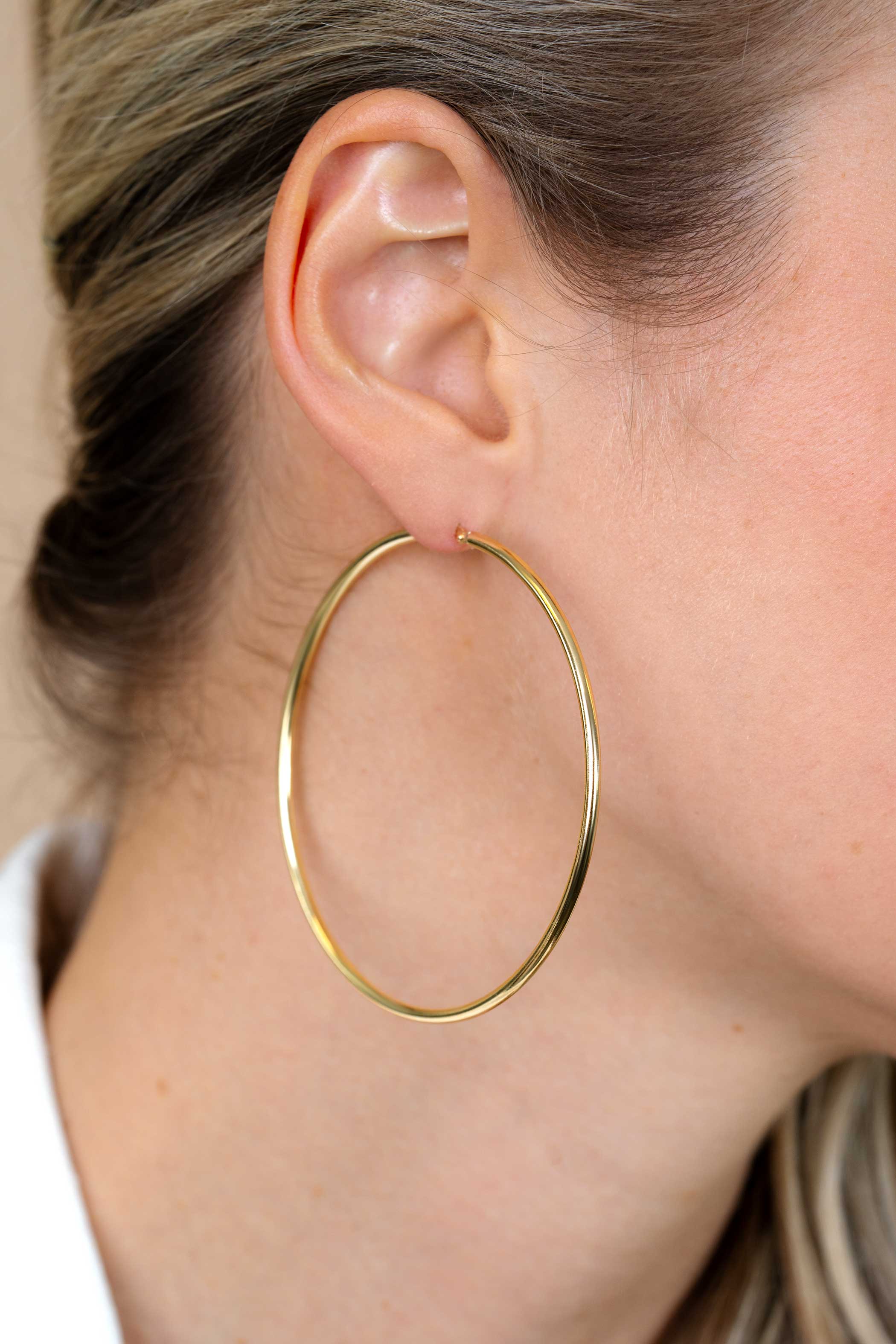 ZINZI silberne Ohrringe 14K gelb vergoldet glatt 65x2mm rund ZIO438G