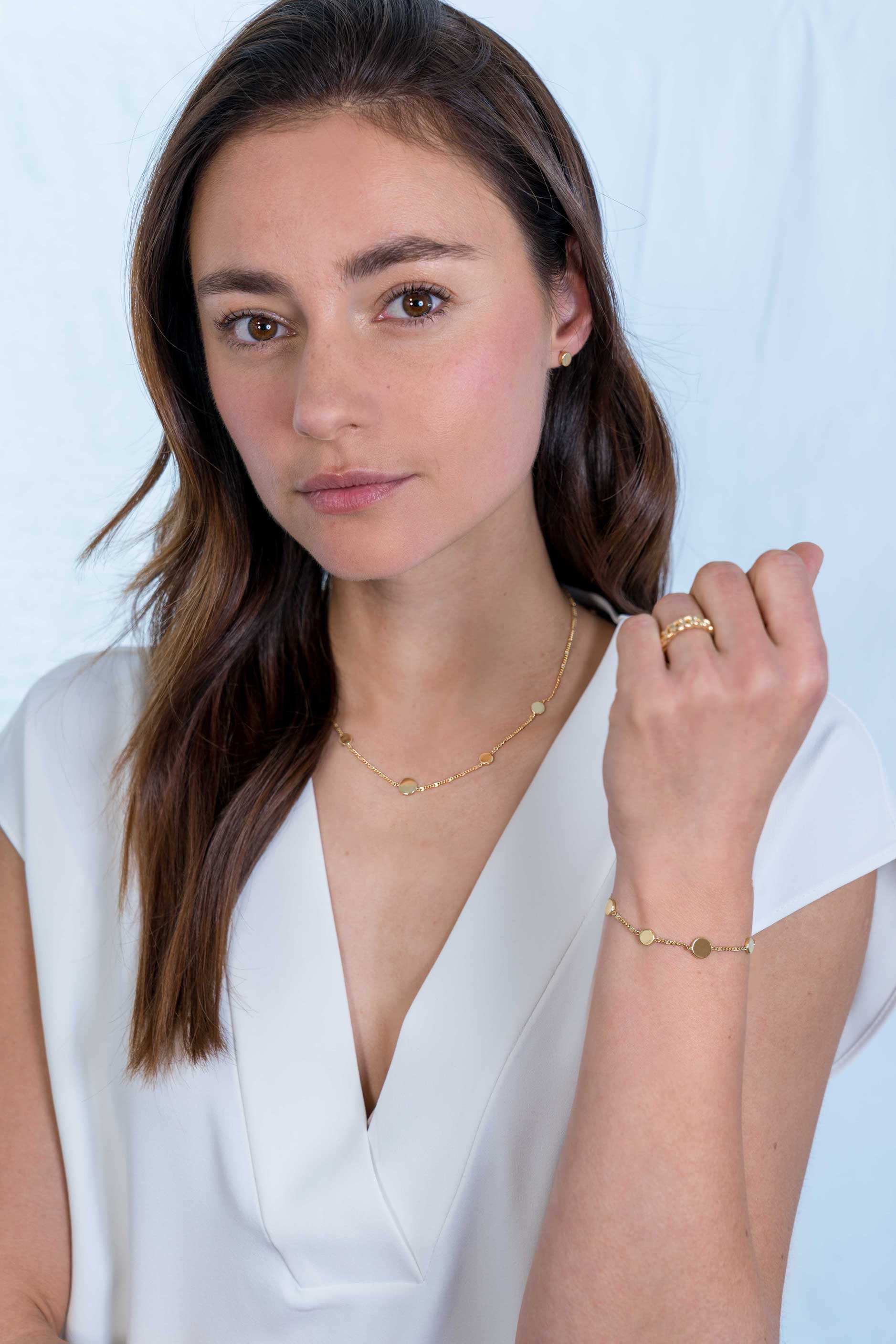 ZINZI silberne Kette 14K gelb vergoldet 45cm Gourmet Glieder  runde Plättchen ZIC2158G