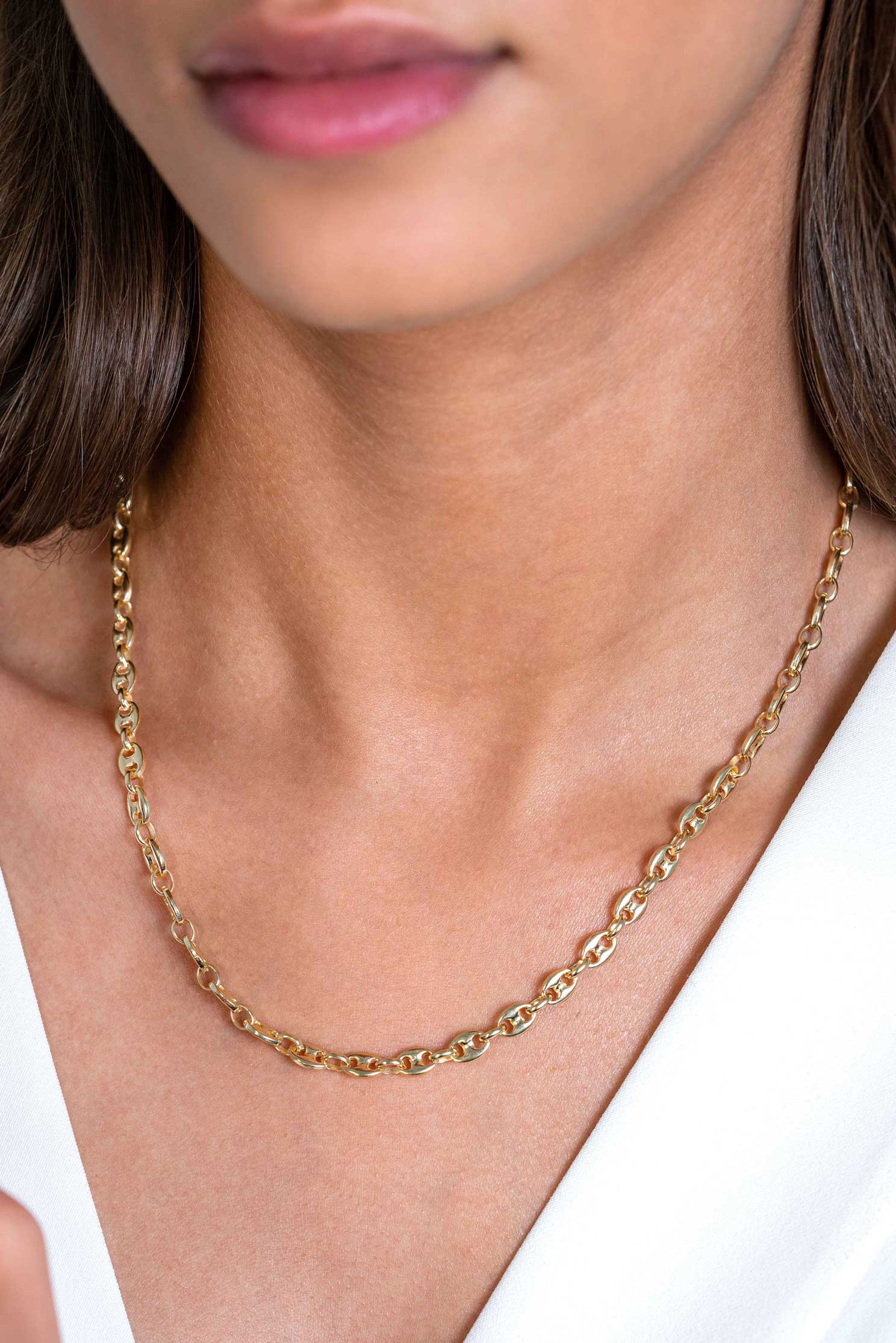 ZINZI zlv. collier gg.verg. koffieboon schakel 5mm 45