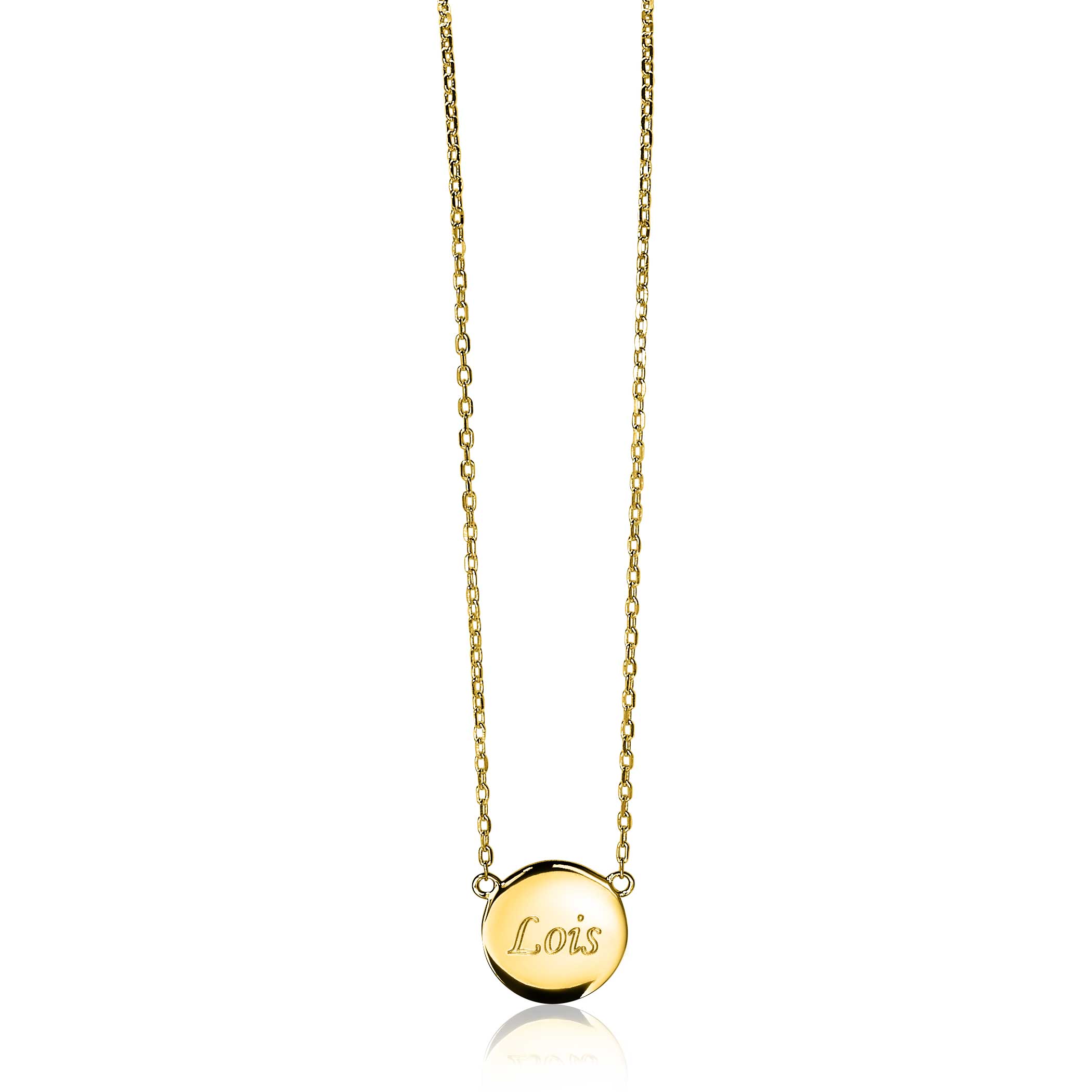 ZINZI zlv. collier gg.verg. rond plaatje 11mm 42/45cm