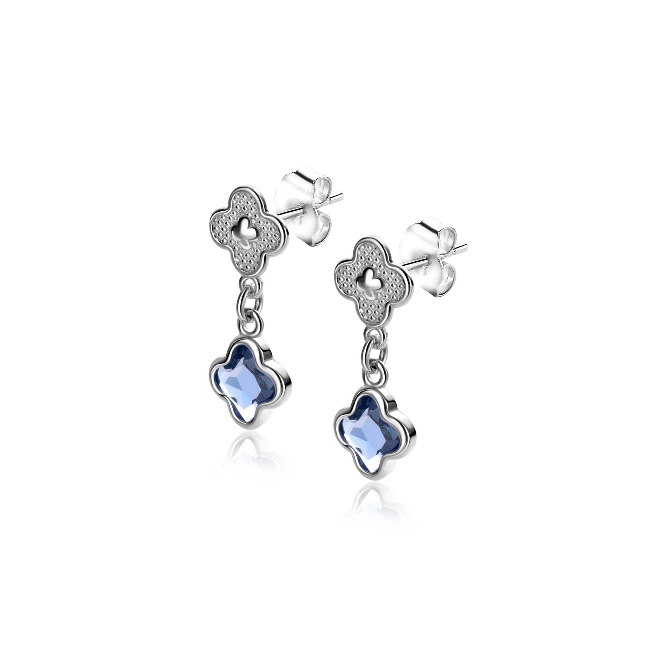ZINZI zlv. oorstekers klaver blauw zirc.