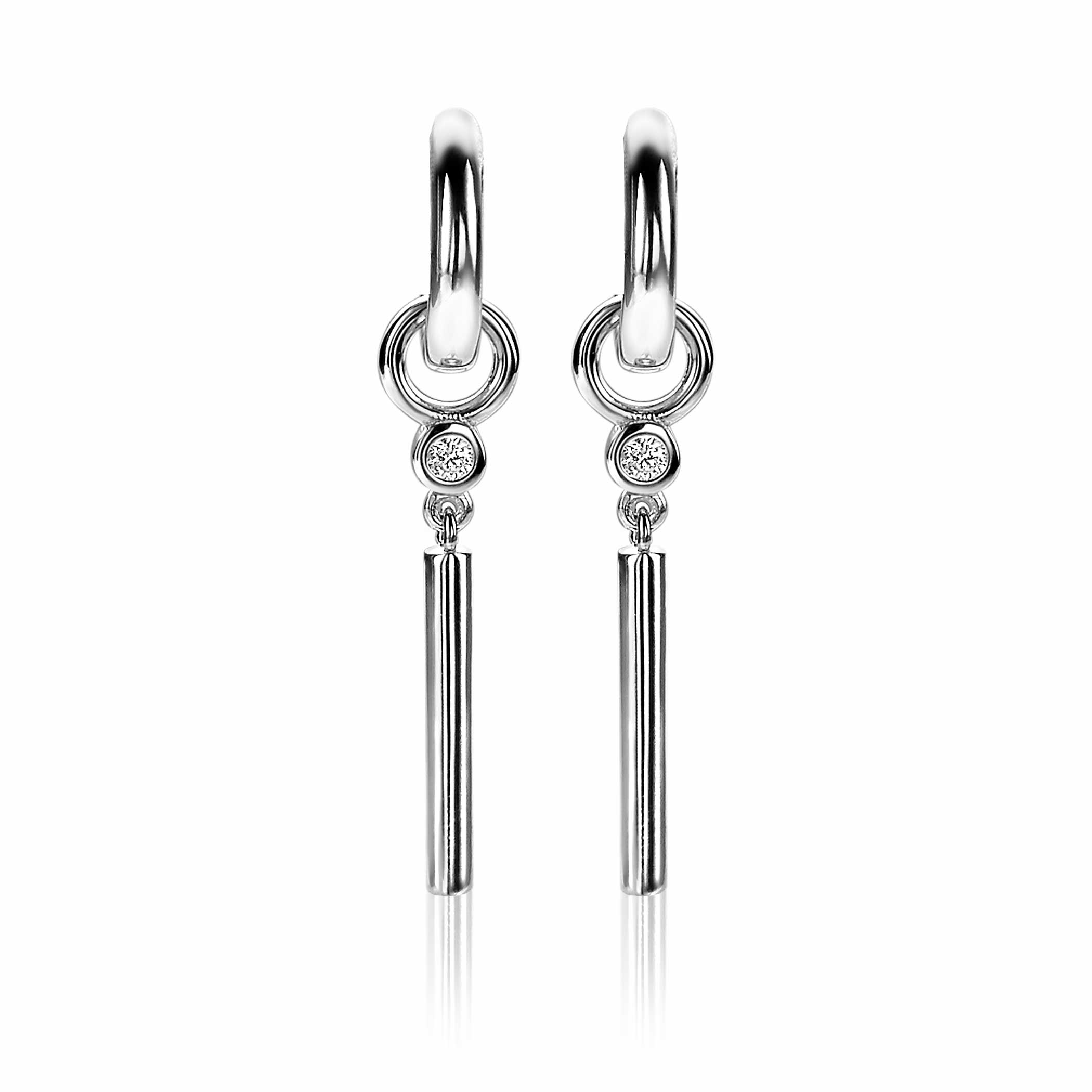 ZINZI silberne Ohrhänger 2 mm glatt rund Stab  weiße Zirkonias ZICH2143