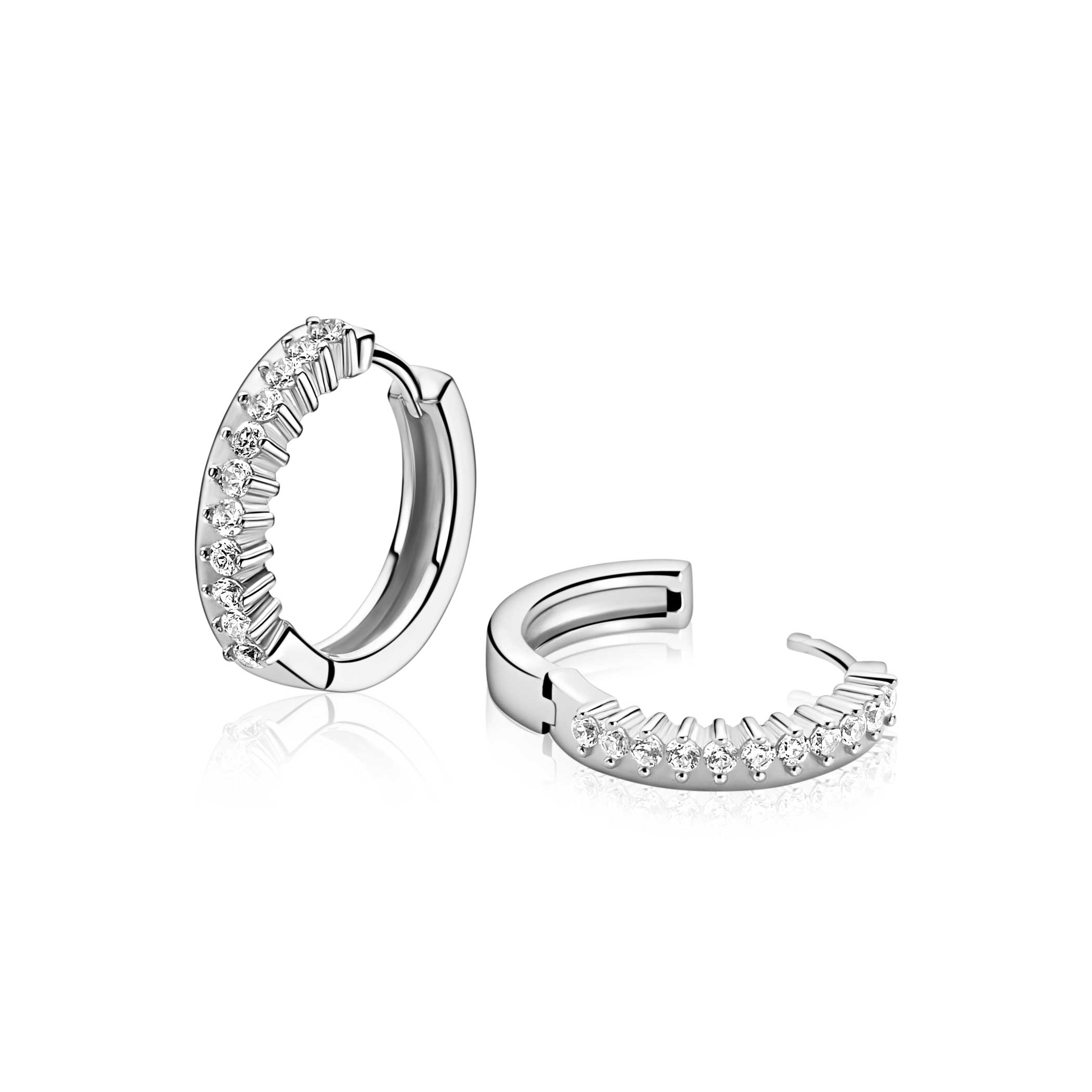 ZINZI zlv. oorringen half glad half zirconia's 15.5x3