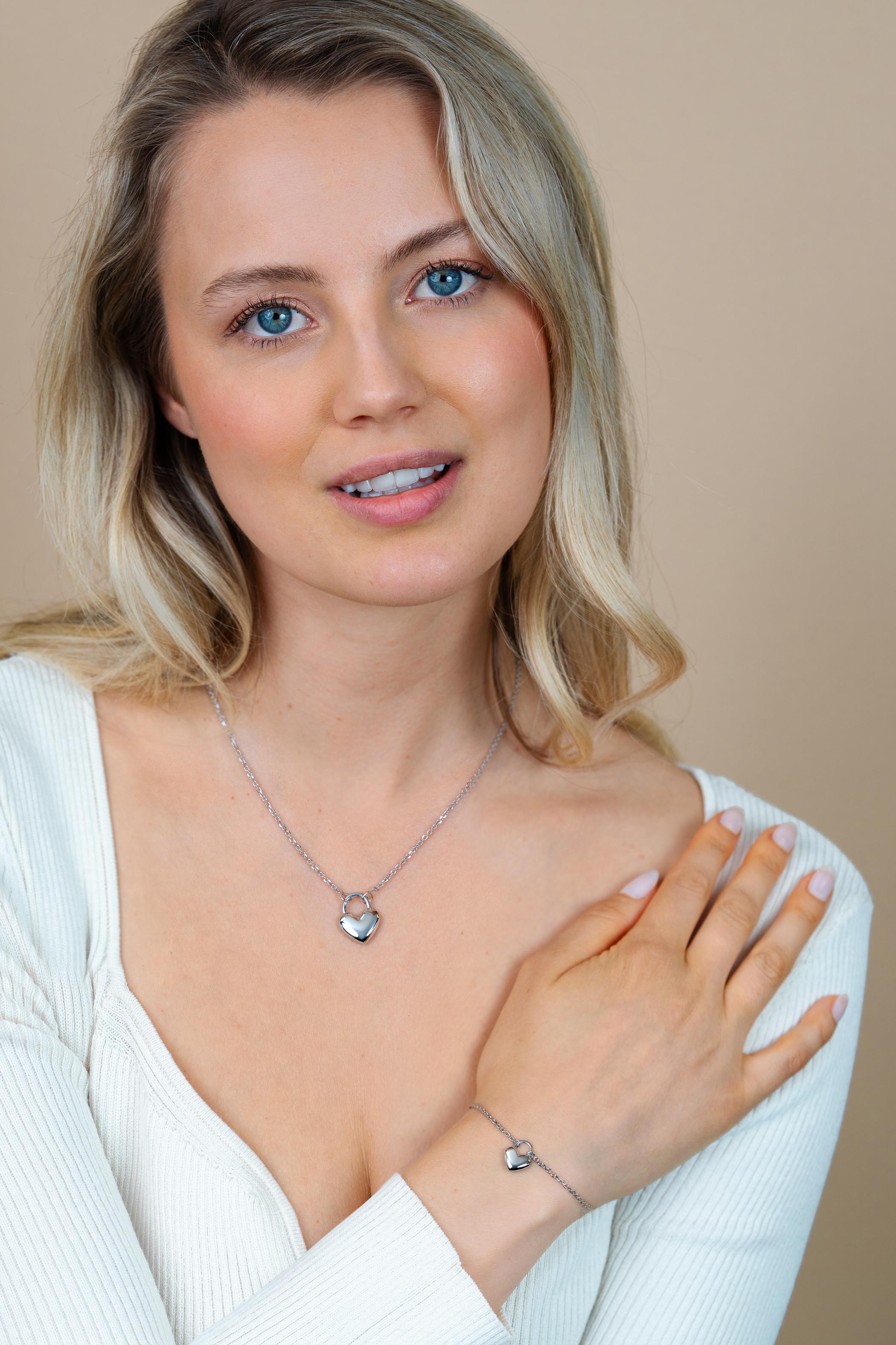 ZINZI Silberarmband mit herzförmigem Schlossanhänger, 17-20 cm ZIA2673