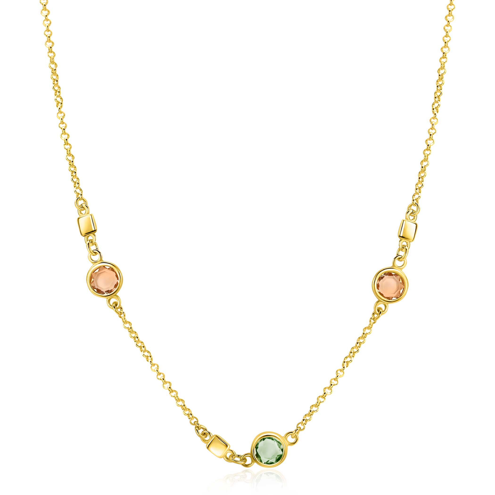 ZINZI zlv. collier gg.verg.blokjes en champ/olijfgroen