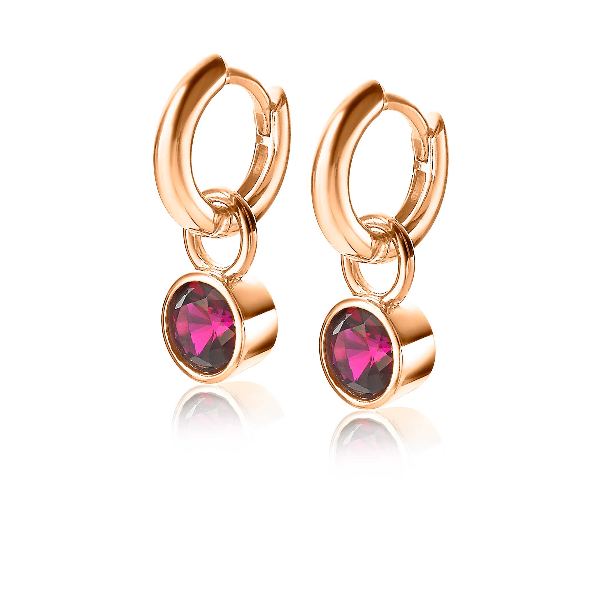 ZINZI silberne Ohrhänger rosé vergoldet 7mm rund dunkelrot ZICH1486RR