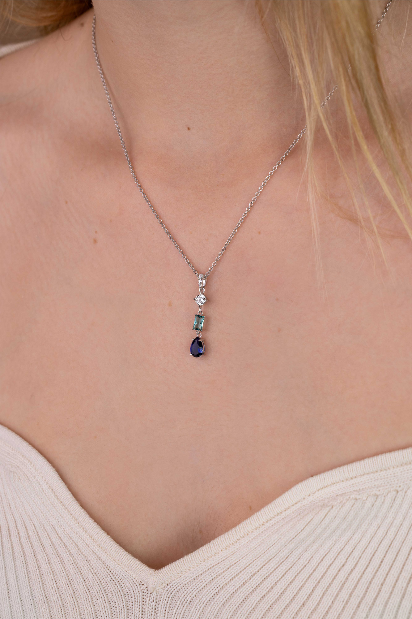 ZINZI zlv. collier hanger blauw peer/lichtbl.rechth/zc
