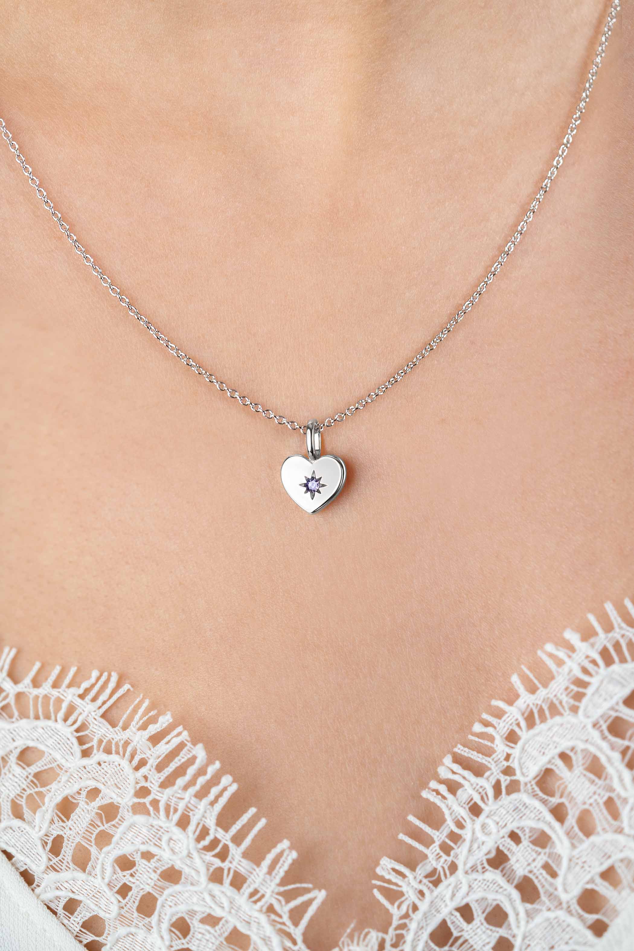 ZINZI zlv. hanger hartvorm birthstones amethist cz.
