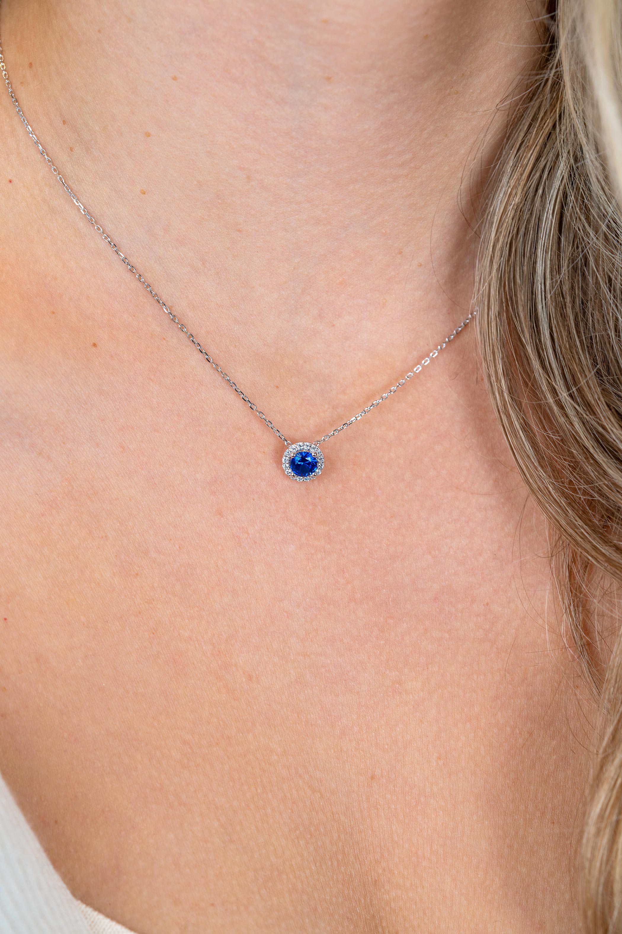 ZINZI zlv. collier hanger entourage blauw en zirc.