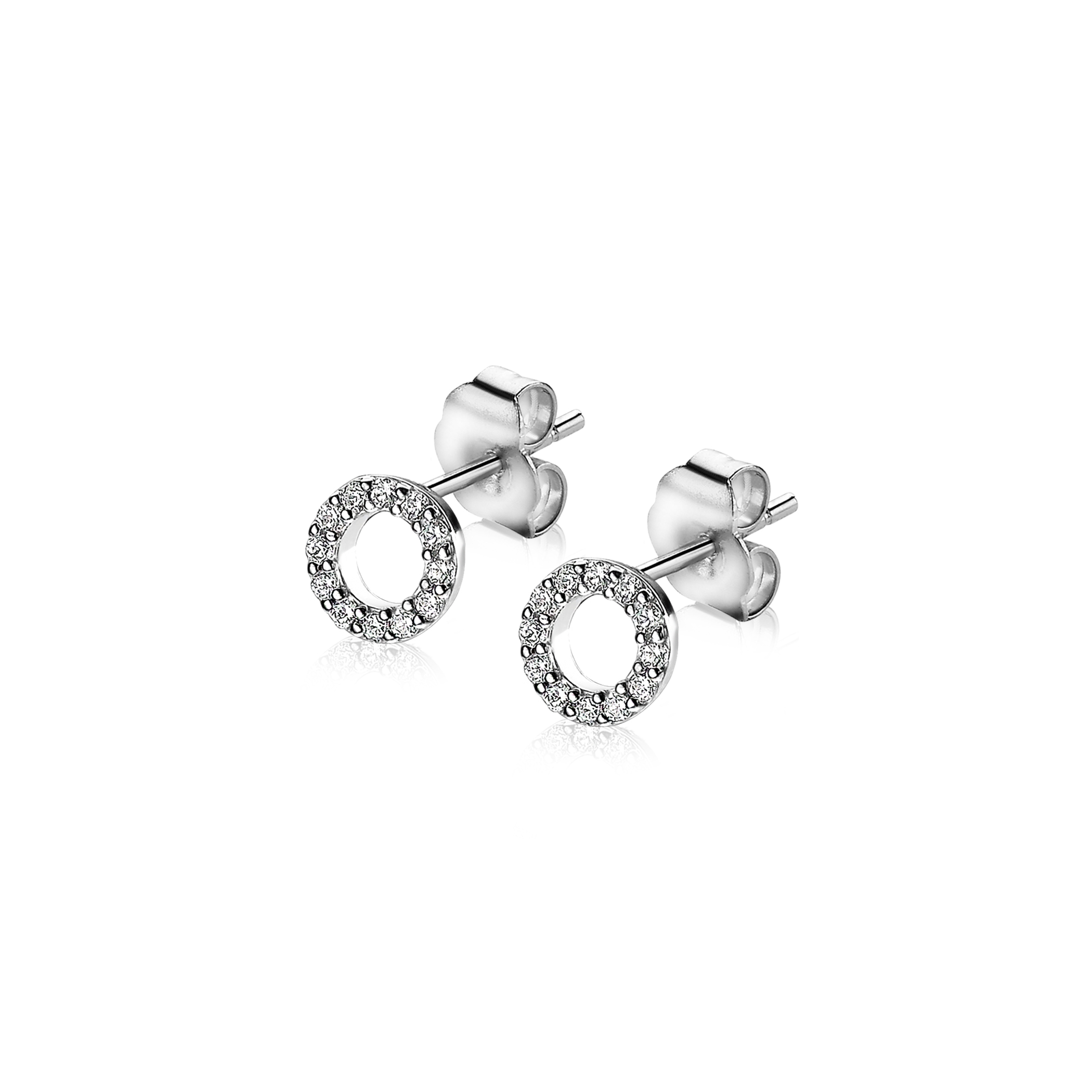 ZINZI silberne Ohrstecker offen rund  weiß 6,5mm ZIO1063
