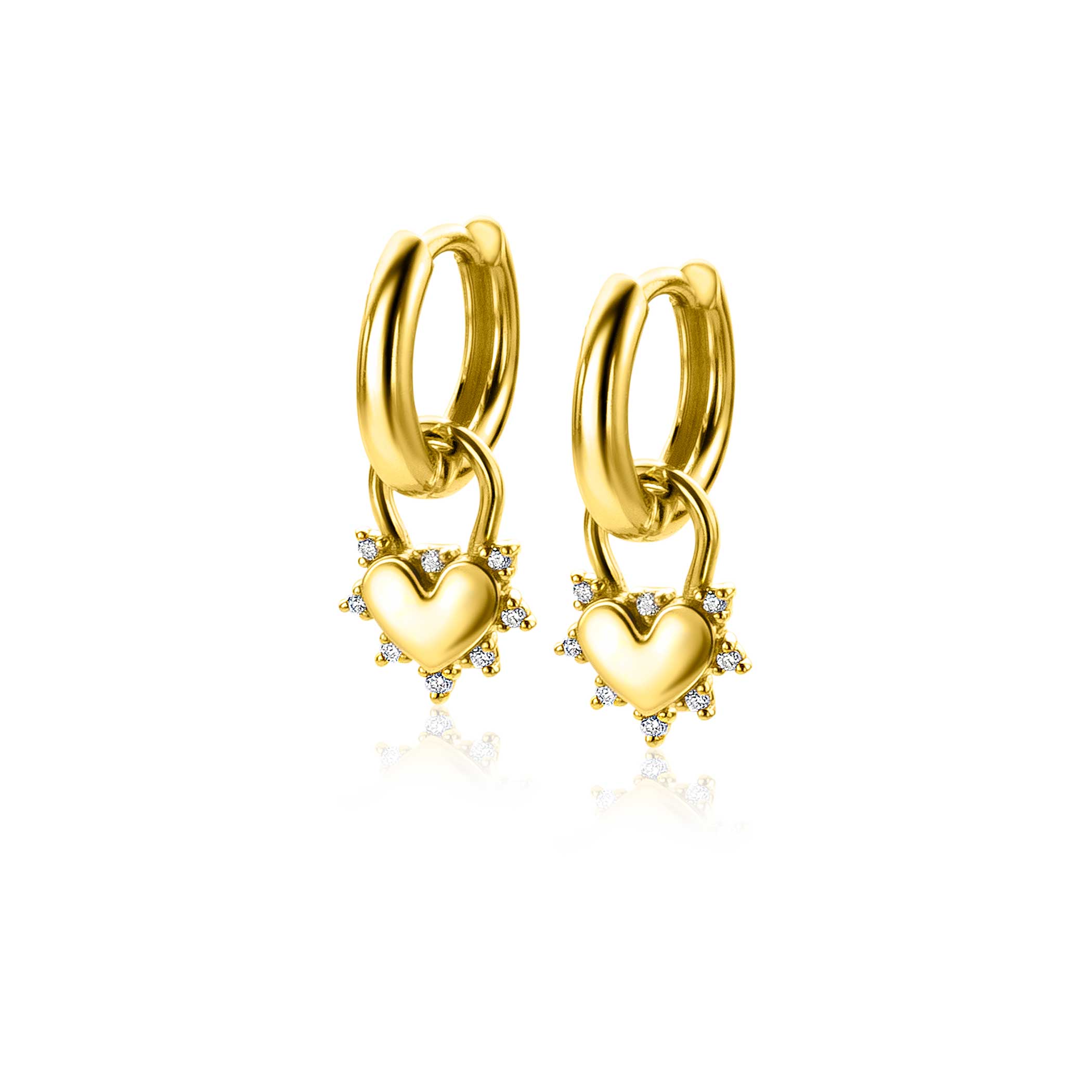 ZINZI Silberne Ohranhänger extra 14 Karat gelbgold vergoldetes Herz mit weißen Zirkonias 8mm ZICH2253