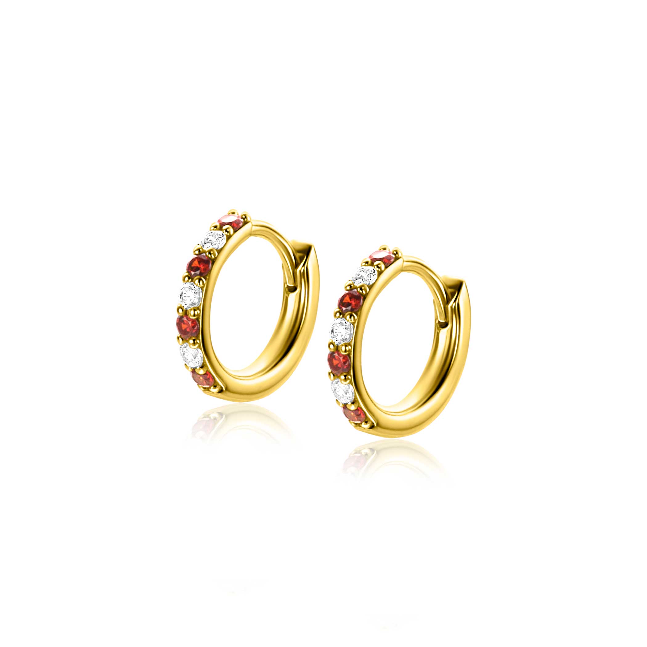 ZINZI zlv. oorringen gg.verg. rood/wit zirc.13x2.3mm