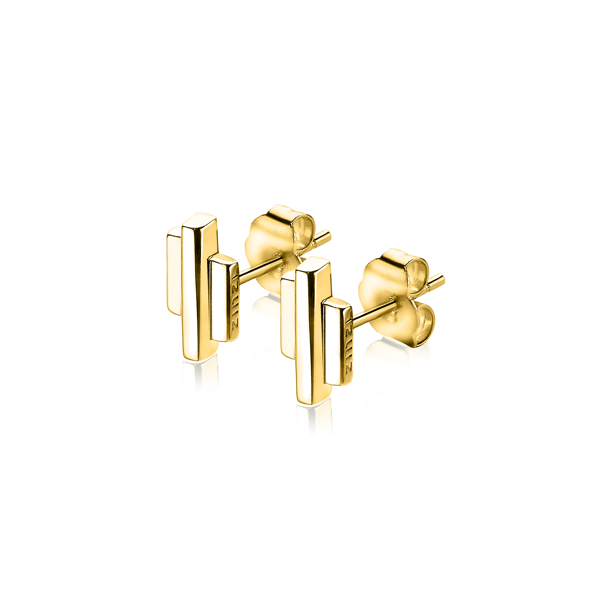ZINZI silberne Ohrstecker gelb vergoldet Stäbchen Form glatt 9mm ZIO1586G