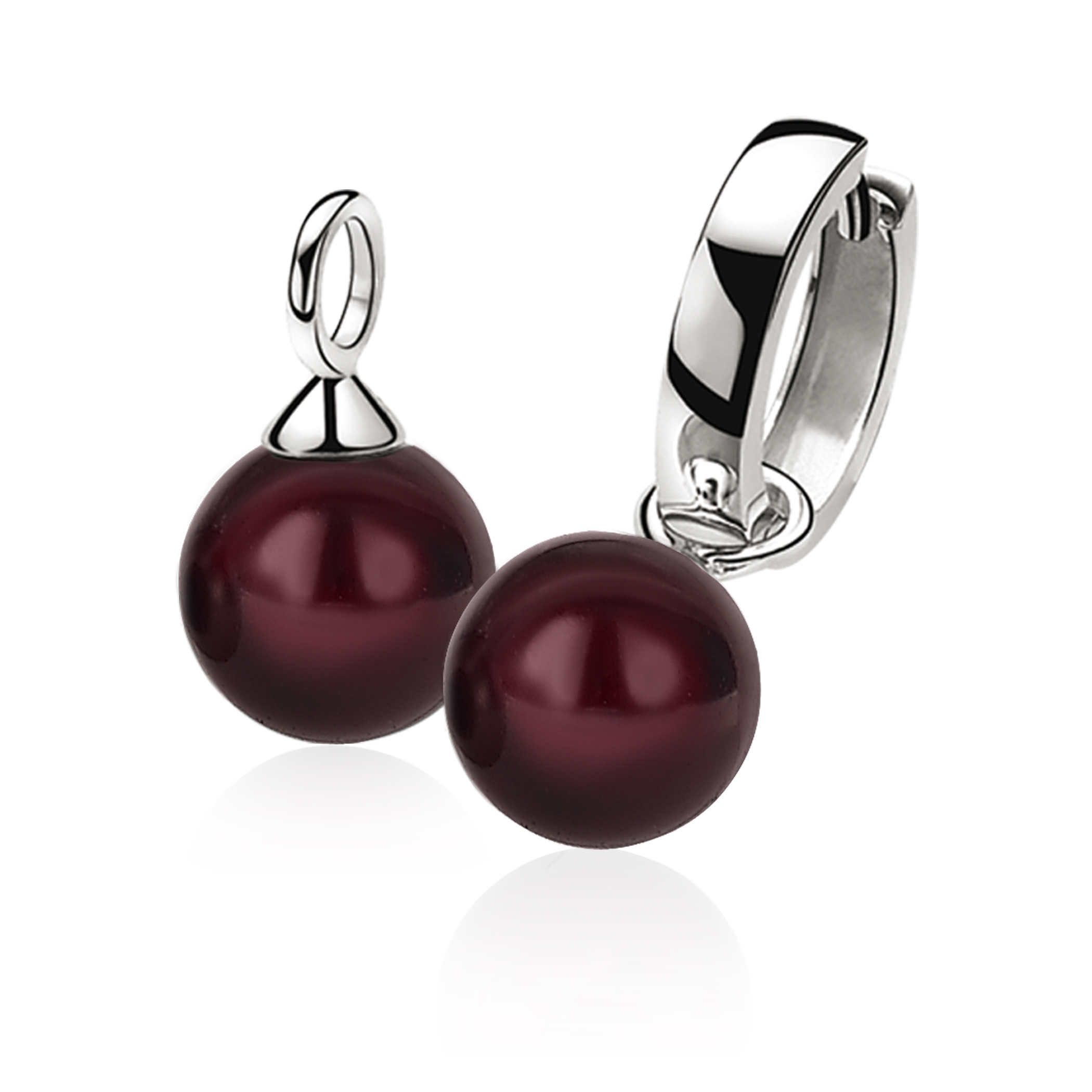 ZINZI silberne Ohrhänger Perle rund bordeaux rot 10mm ZICH266DR