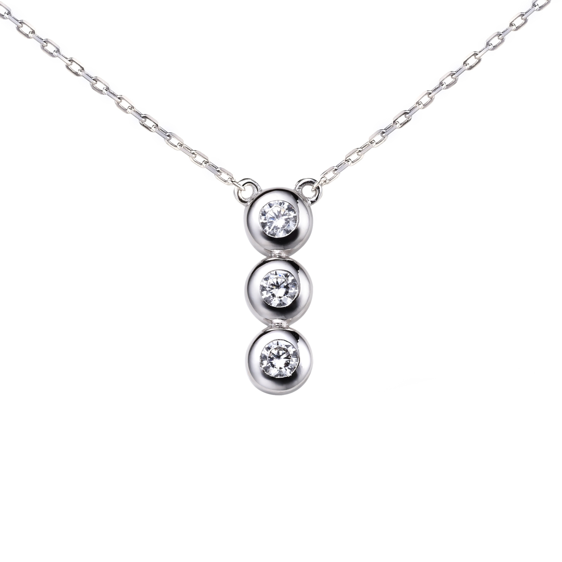ZINZI silberne Kette 45cm mit Anhängerrund  weiß ZIC1443