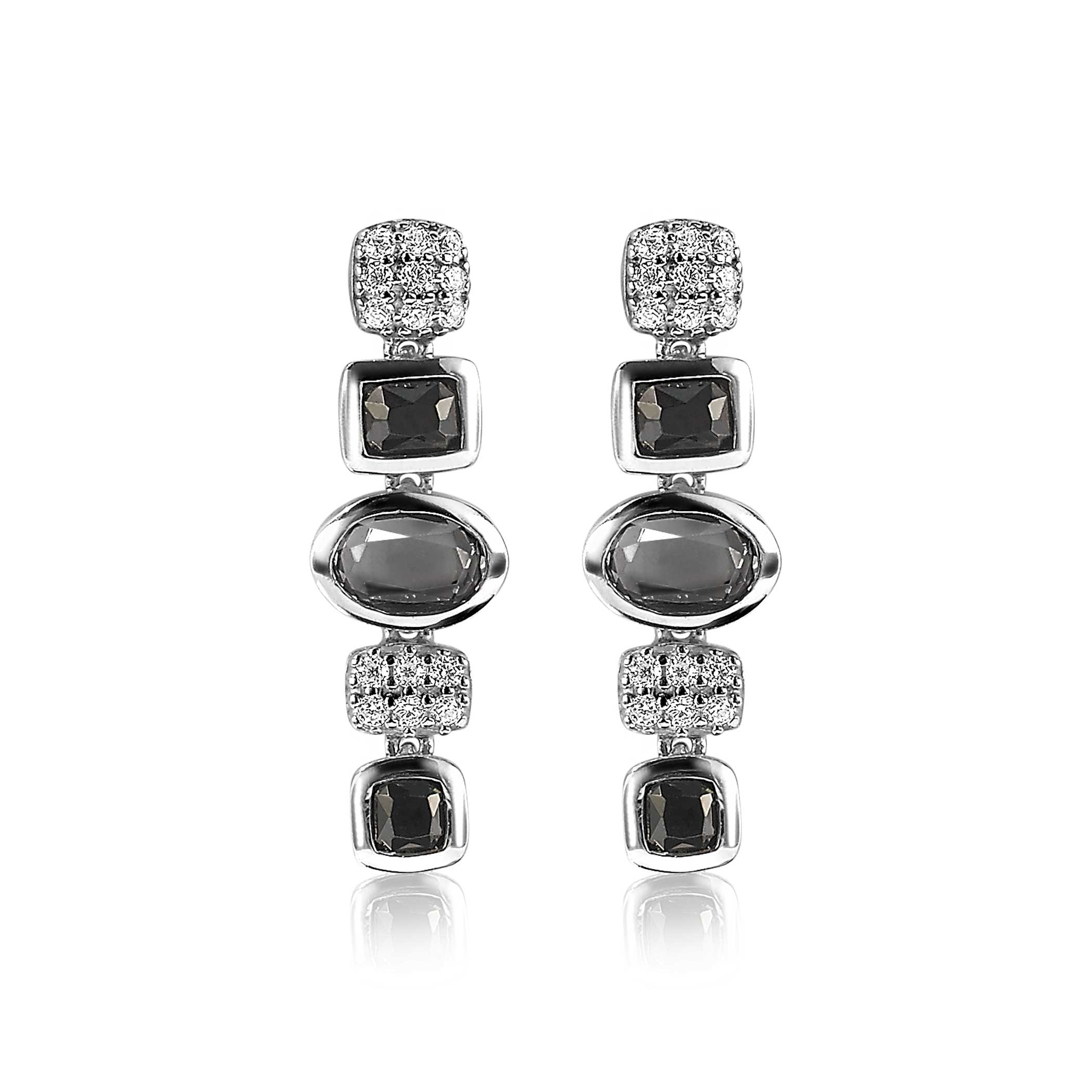 ZINZI silbernes Fantasie Ohrringe 25mm mit  weiße Zirkonias und grau schwarze Farbsteine ZIO1944