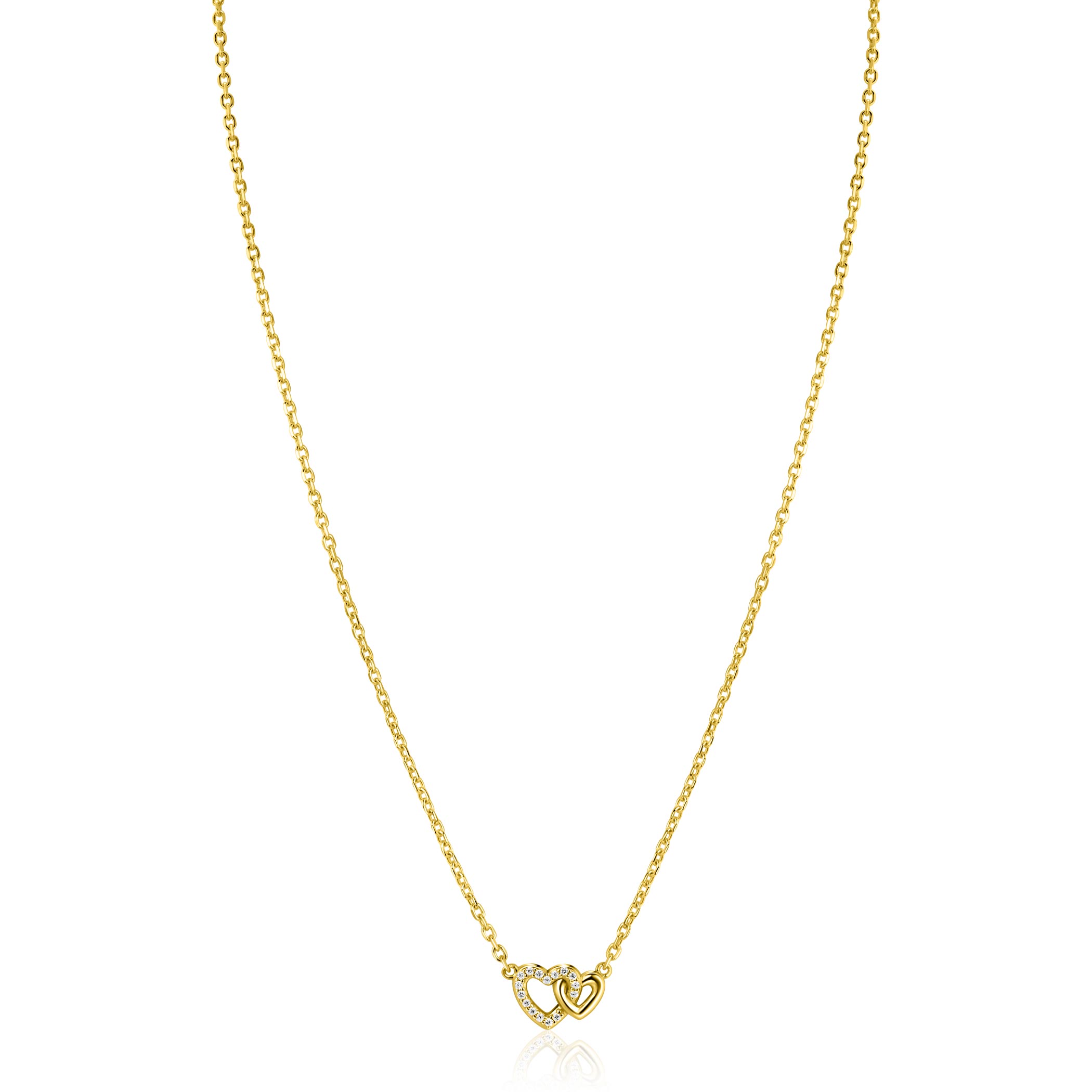 ZINZI zlv. collier gg.verg.2 hartjes verbonden 1x zirc.