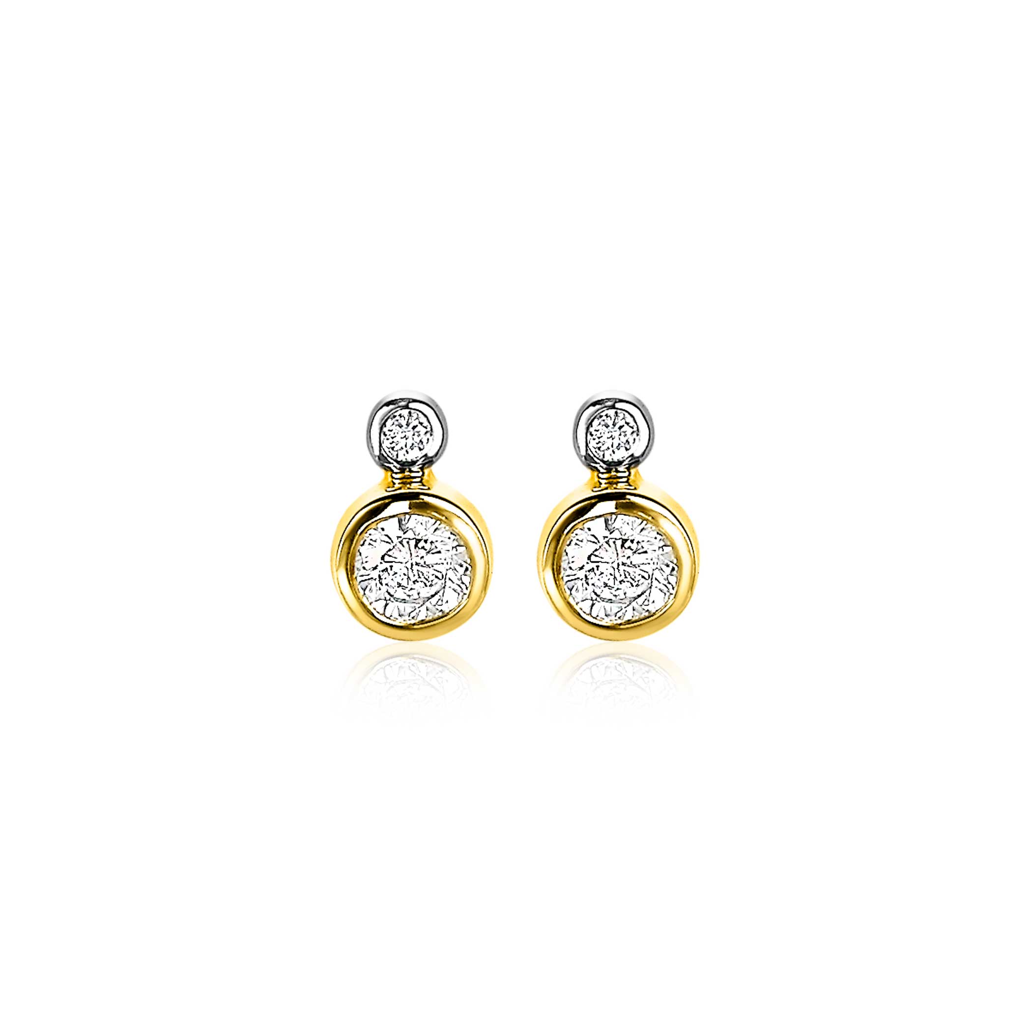 ZINZI silberne Ohrstecker 14K gelbvergoldet rund 9mm  weiß ZIO2146