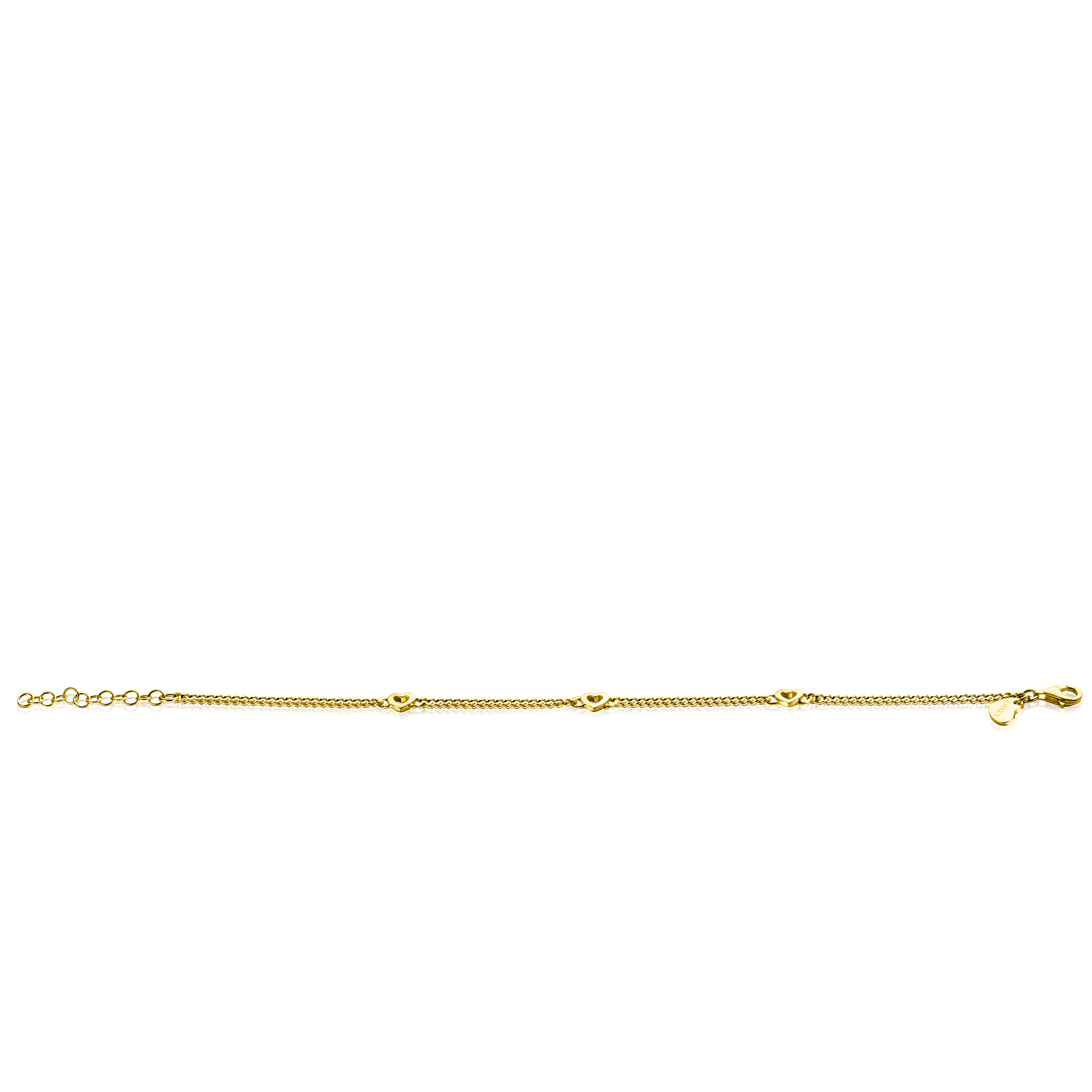 ZINZI zlv. armband gg.verg.gourmet 3 open hartjes