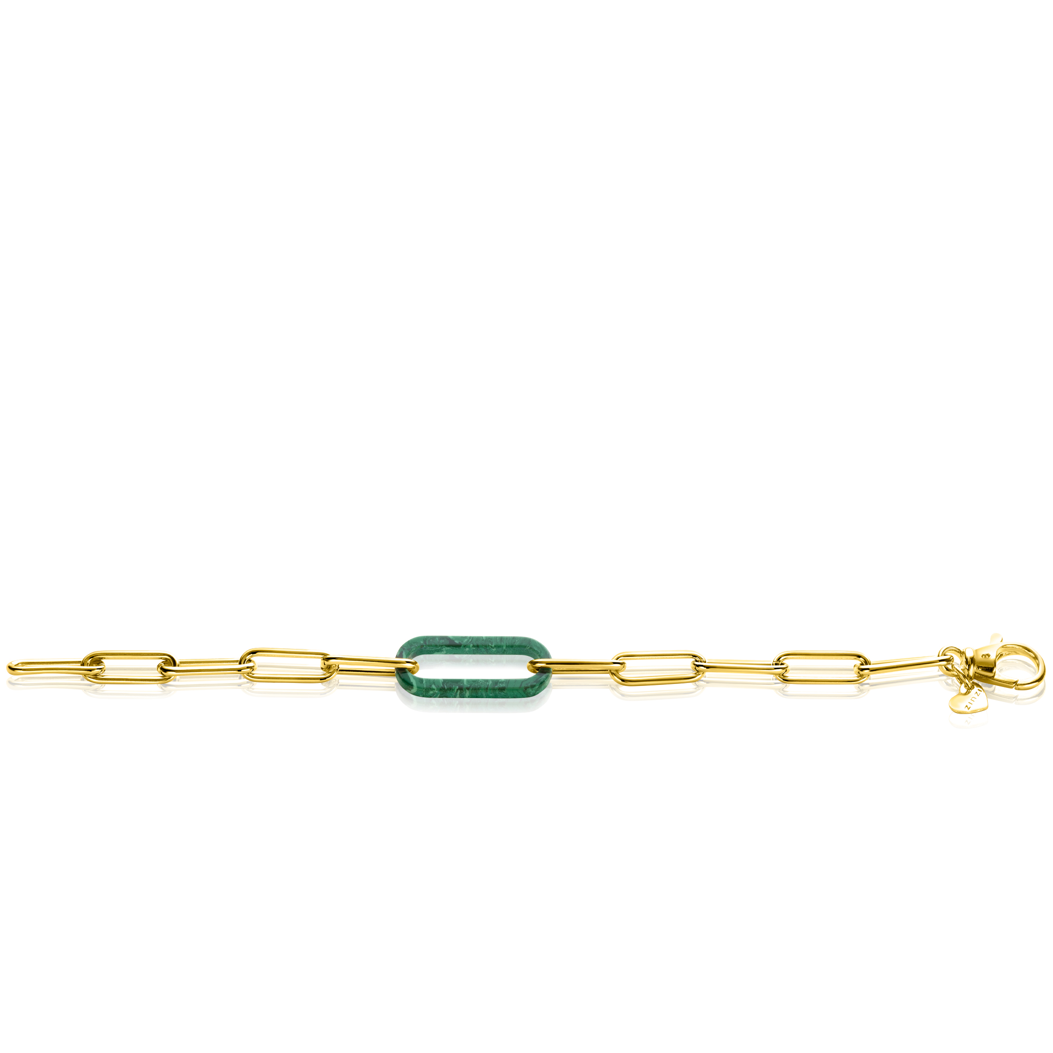 ZINZI zlv. armband gg.verg. paperclip en malachiet