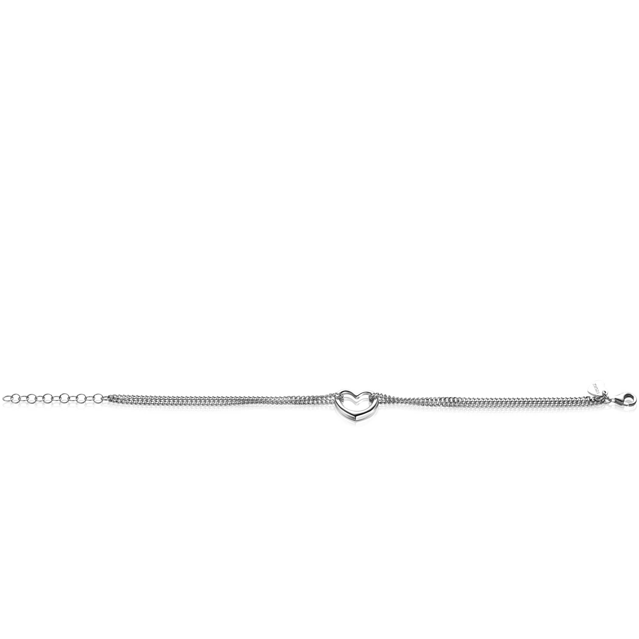 ZINZI zlv. armband dubbel grmt. met hart ertussen