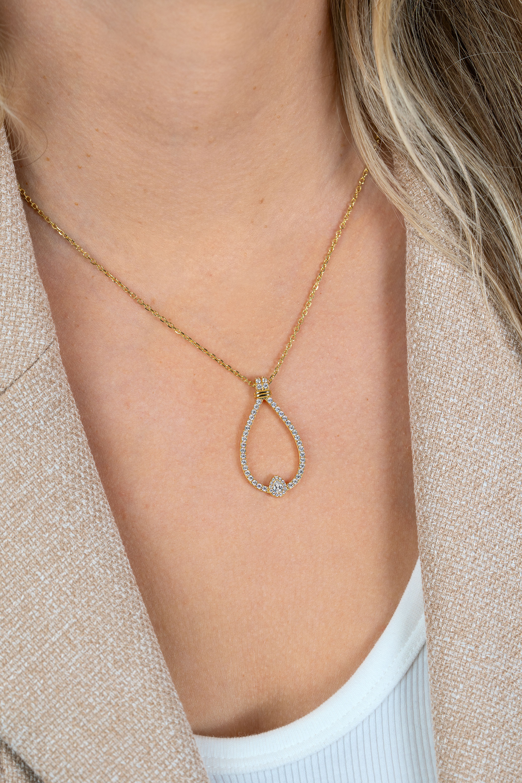 ZINZI zlv. collier gg.verg. luxe ovale hanger zirconia's