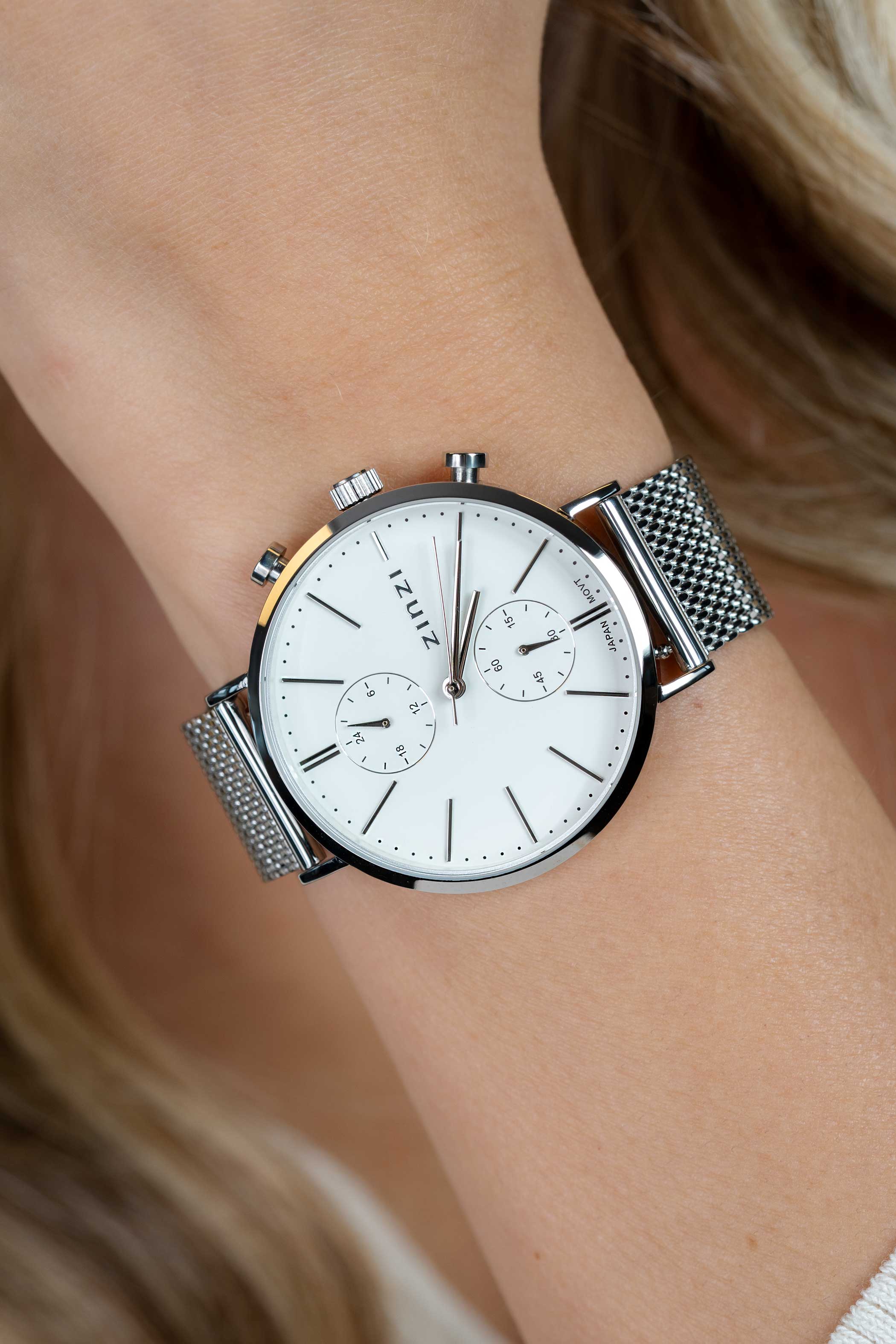 Zinzi Traveller dual time slv w.plt wit/stln.mesh