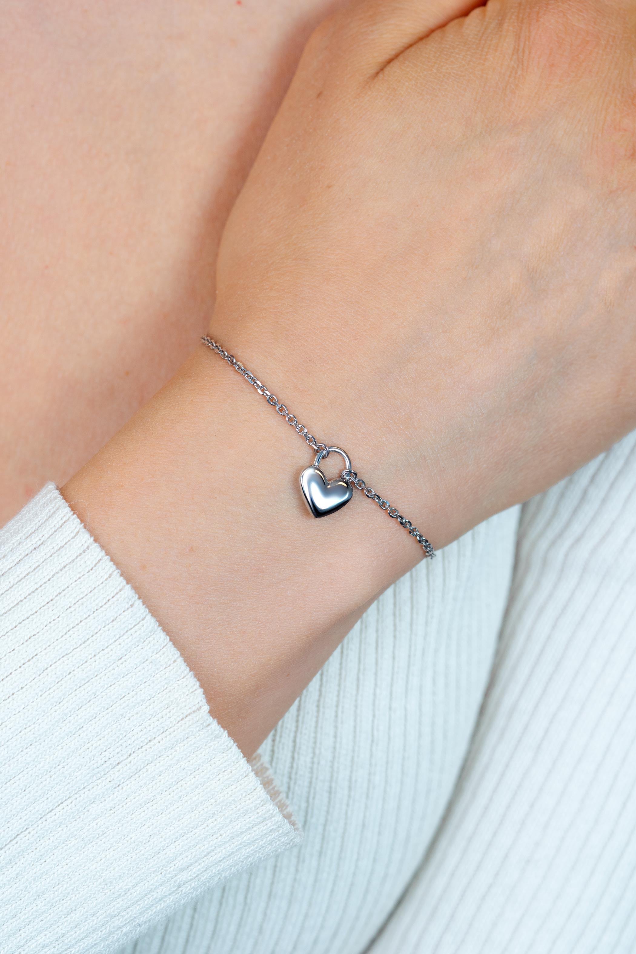 ZINZI Silberarmband mit herzförmigem Schlossanhänger, 17-20 cm ZIA2673