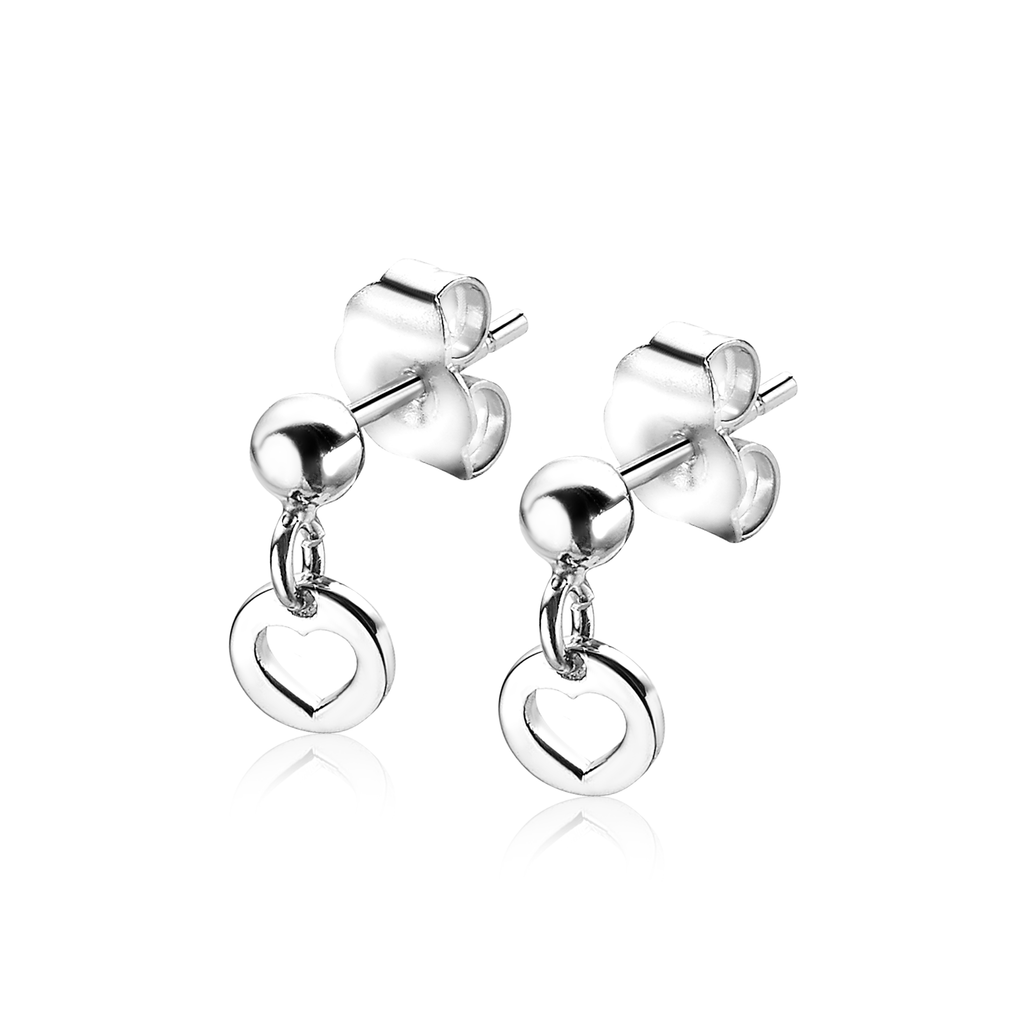 ZINZI silberne Ohrstecker rund bungelundd Herz ZIO1650
