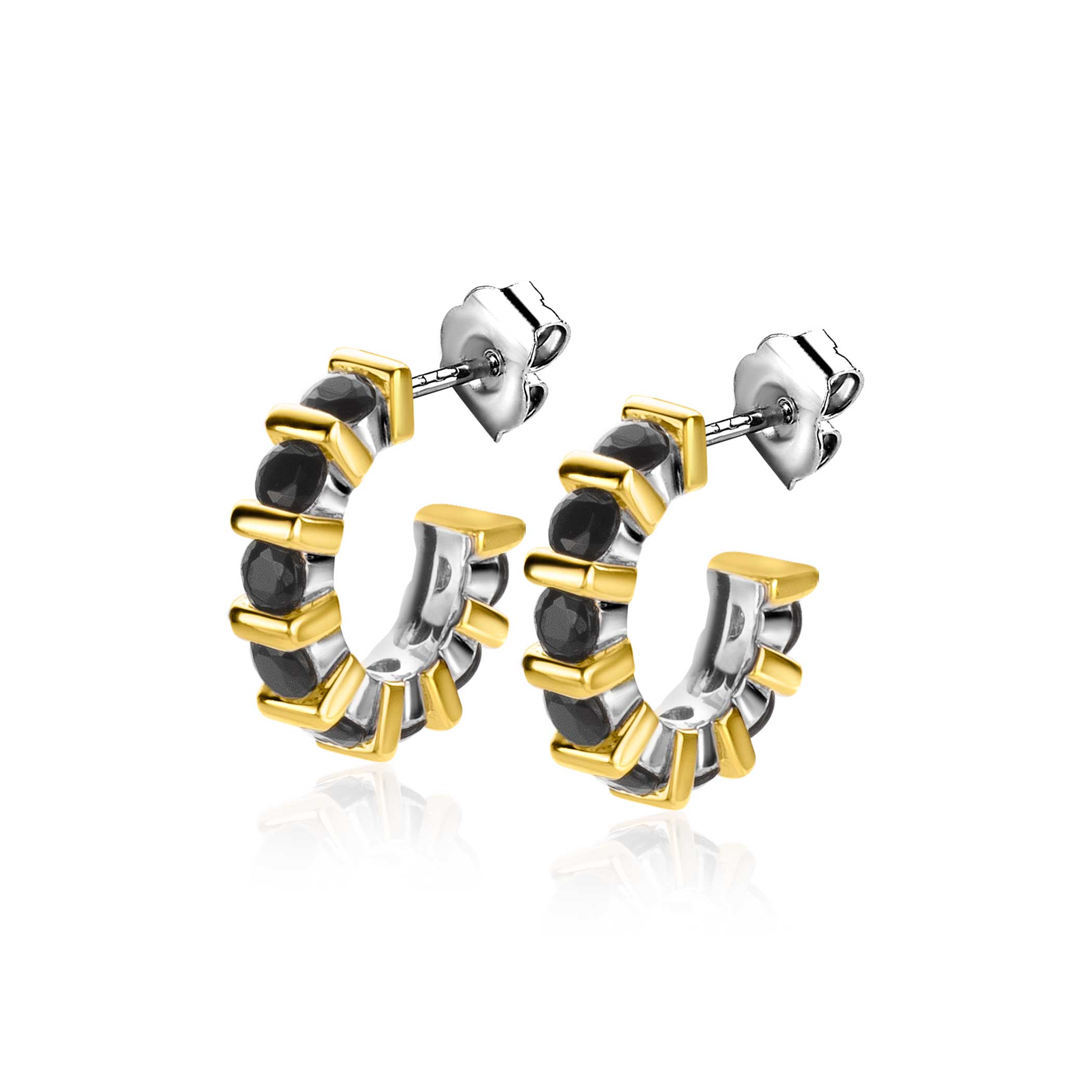 ZINZI silberner Ohrschmuck zweifarbig viereckig und runde schwarze Zirkonias 16mm ZIO2252