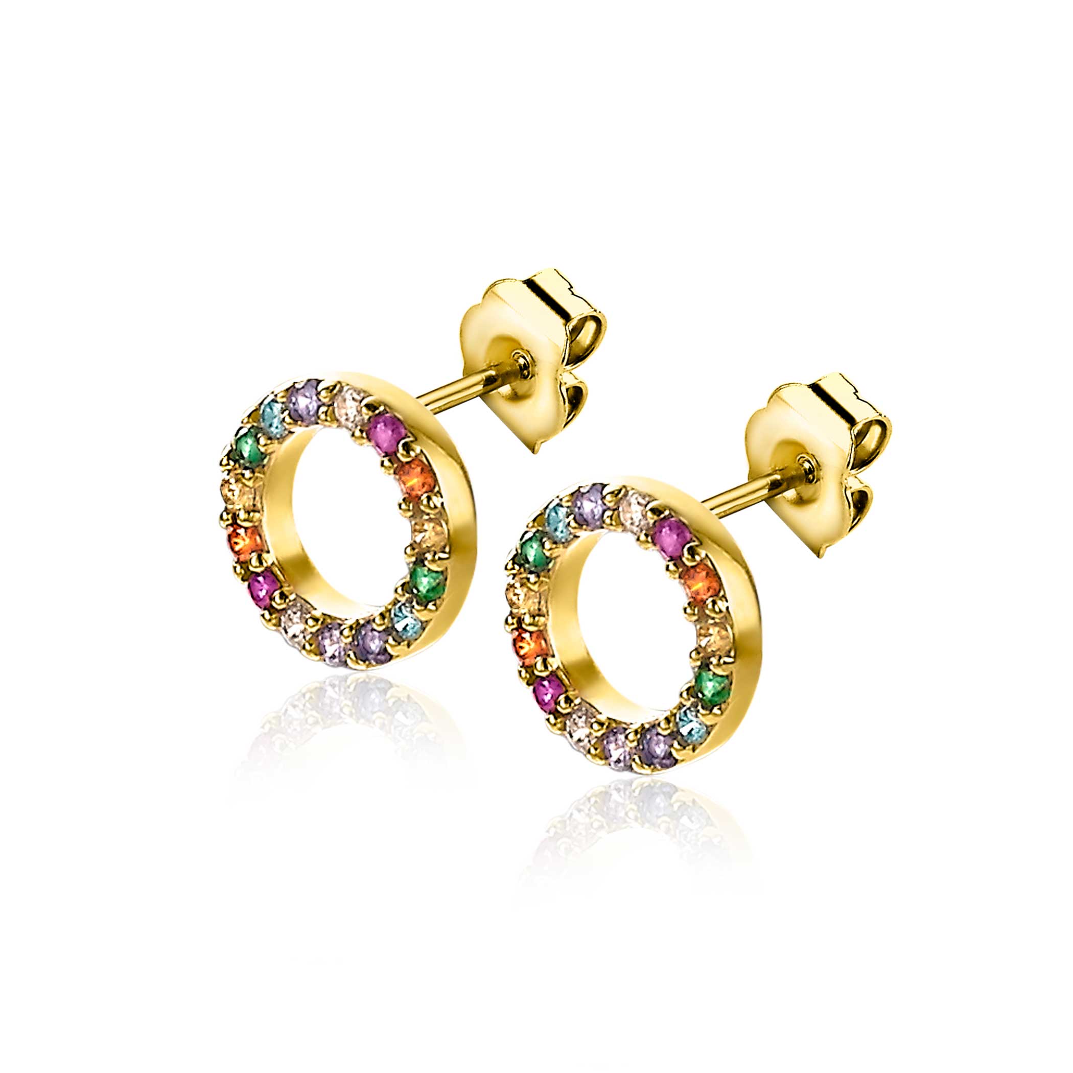 ZINZI silberne Ohrstecker 14K gelb vergoldet 8mm besetzt regenbogen ZIO2170