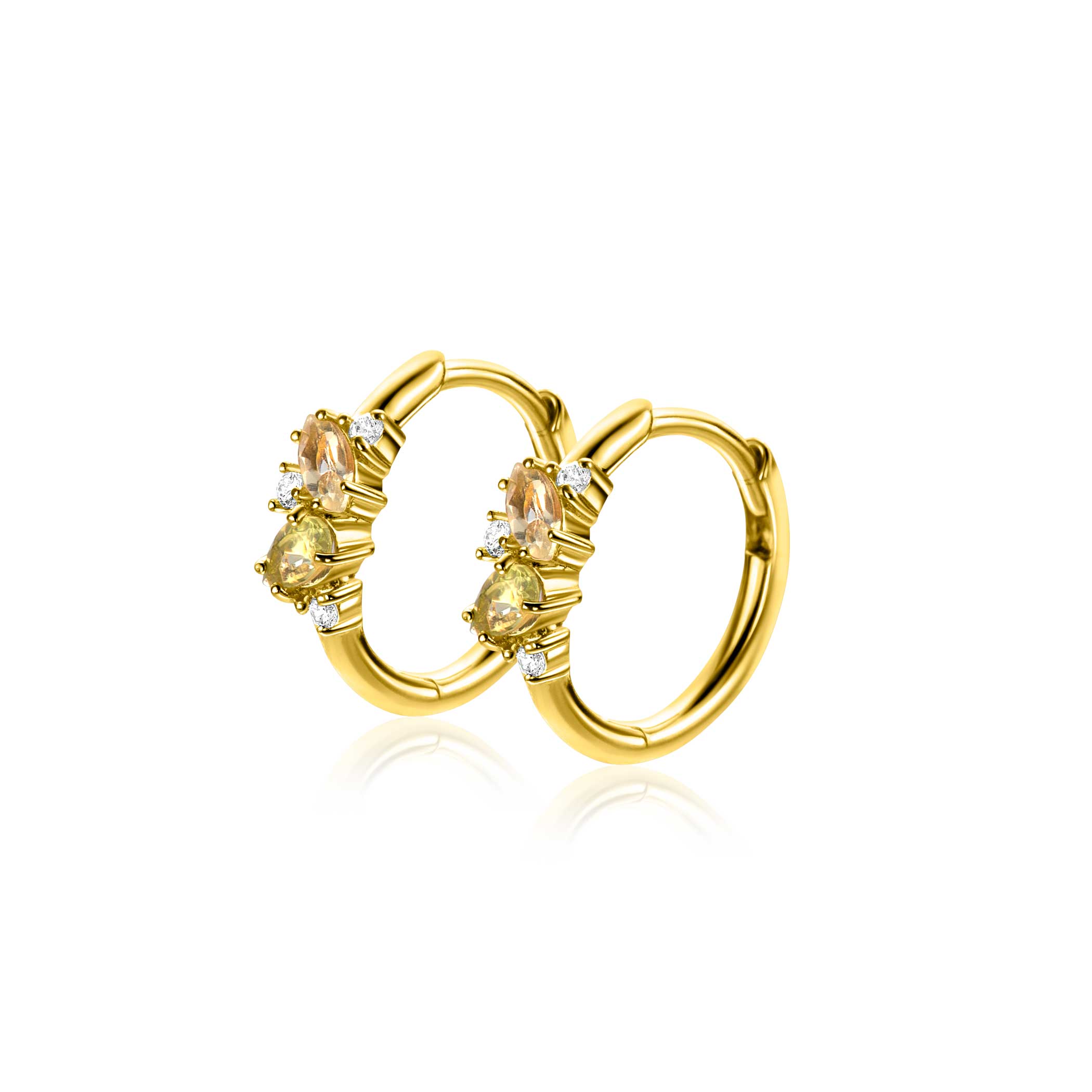 15mm ZINZI vergoldete Silber-Creolen, besetzt mit Champagner-, Peridot- und weißen Zirkoniasteinen, mit luxuriösem Klappverschluss ZIO-BF120