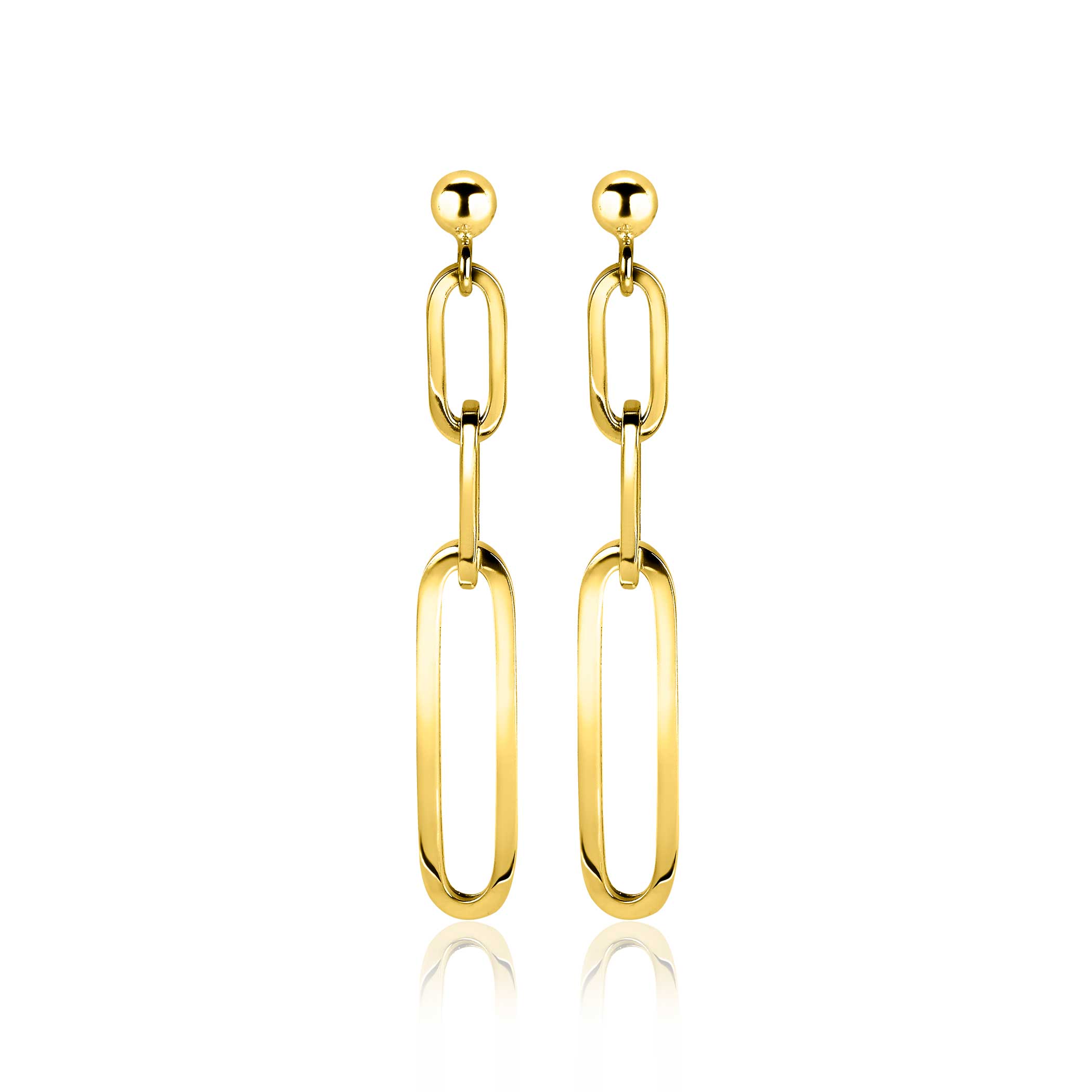 ZINZI silberne Ohrhänger 45mm in 14K gelb vergoldet mit ovalen closed for ever Glieder ZIO1990G