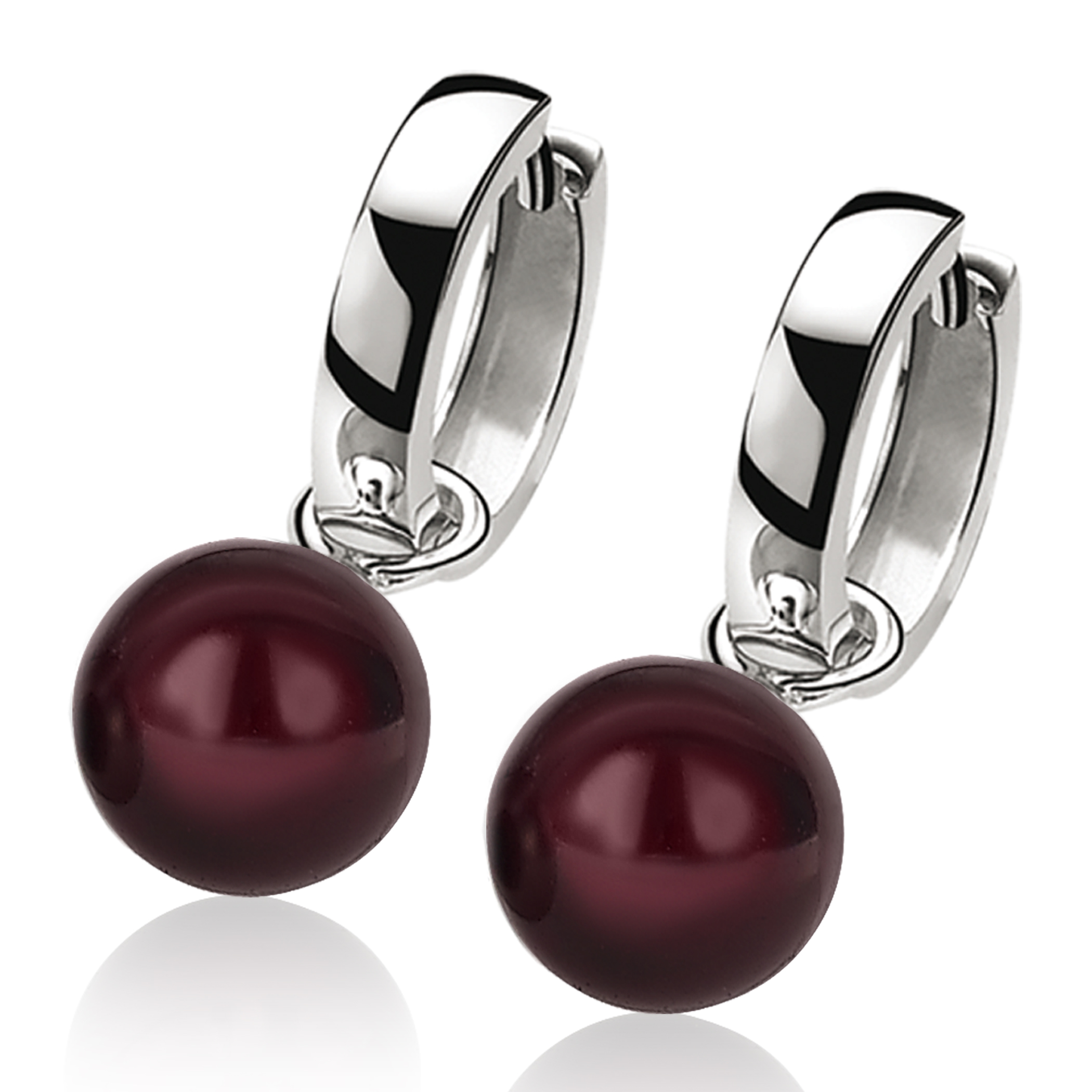 ZINZI silberne Ohrhänger Perle rund bordeaux rot 10mm ZICH266DR