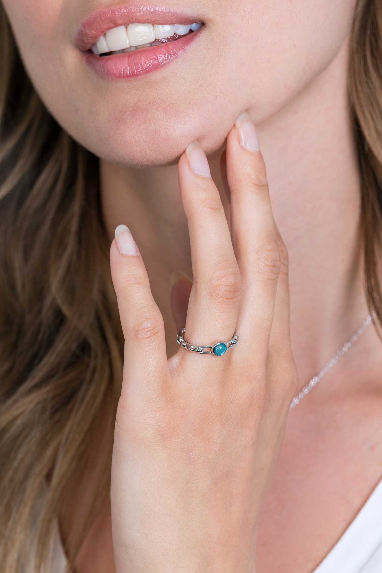 ZINZI silberner Ring Paperclip-Kette türkis blau rund ZIR2173