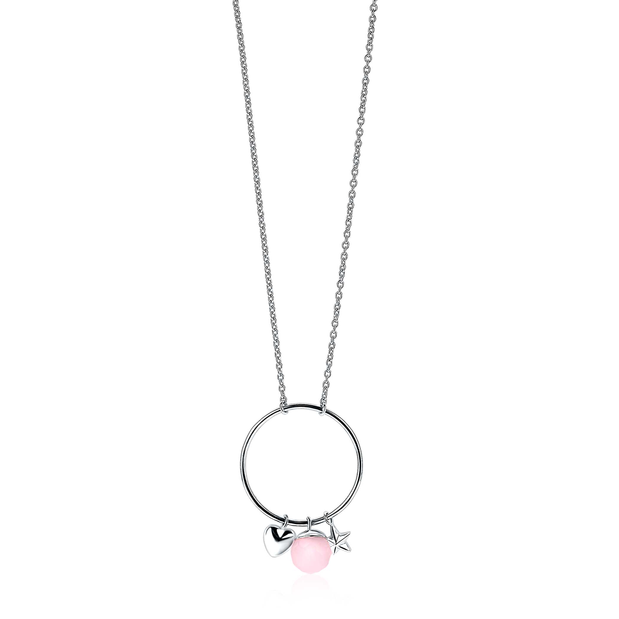 ZINZI silberne Kette Herz rund Stern rosa45cm ZIC1878