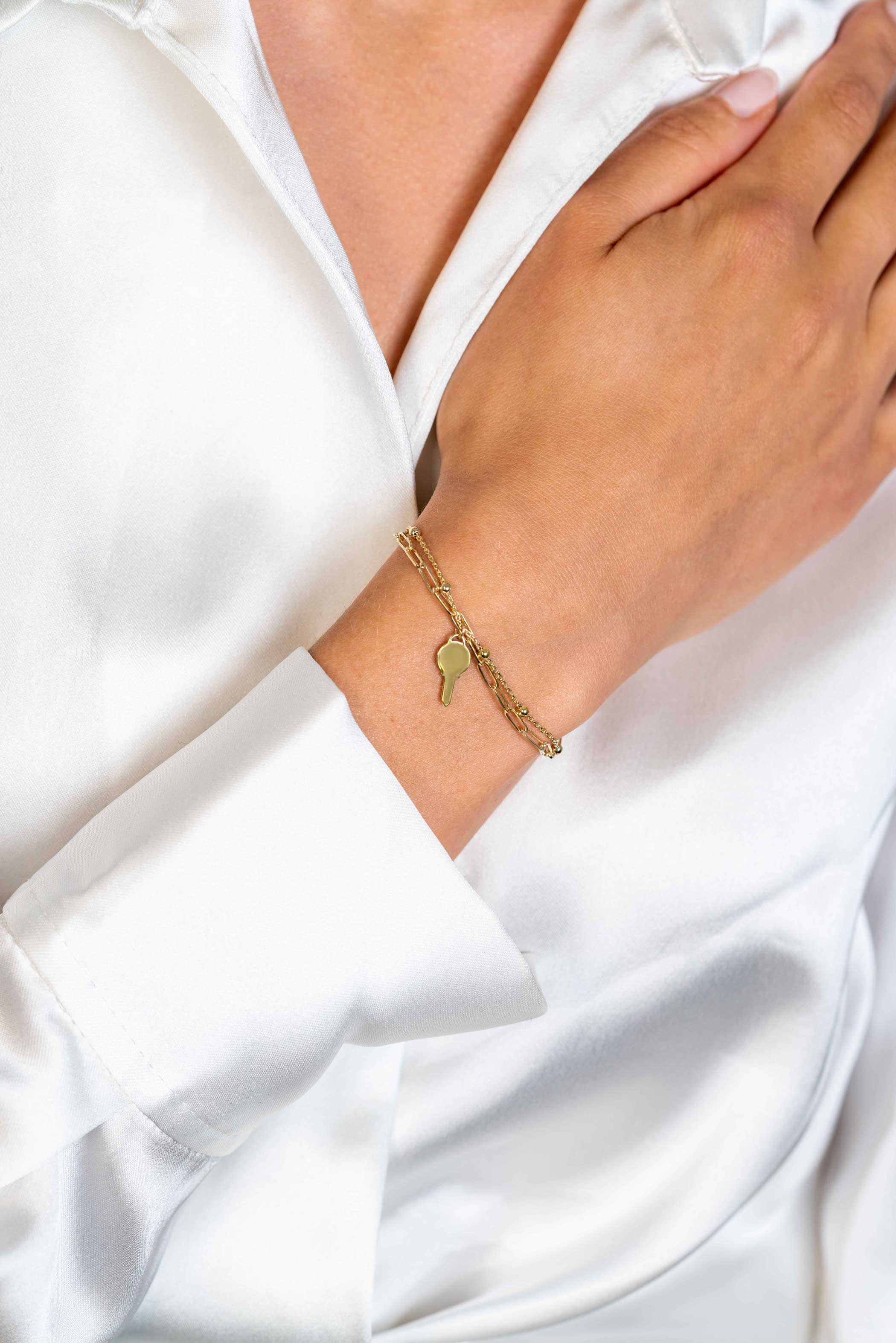 ZINZI zlv. armband 2rij gg.verg.fant. hanger sleutel