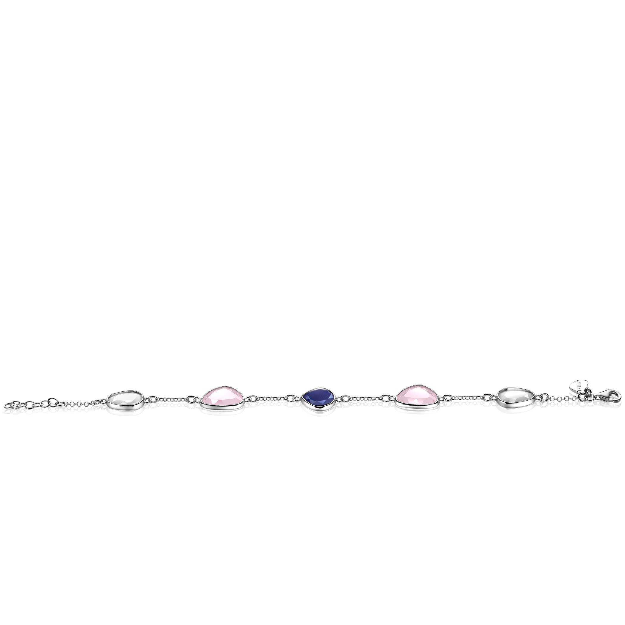 ZINZI silbernes stilvolles Armband mit  weißen, rosanen und blauen Farbsteinen in trendy Formen  ZIA1998