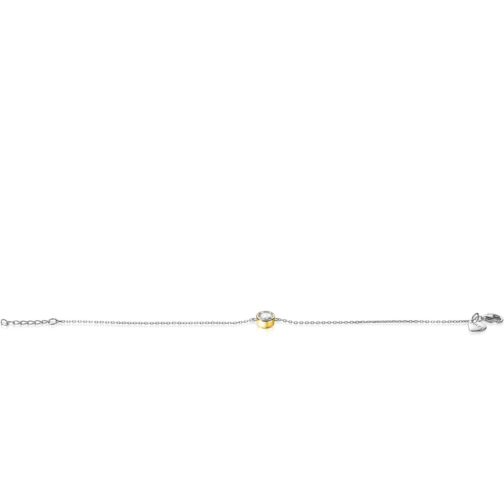 ZINZI silbernes Armband mit runder Fassung gelbvergoldet  weiß 17-19cm ZIA1775G