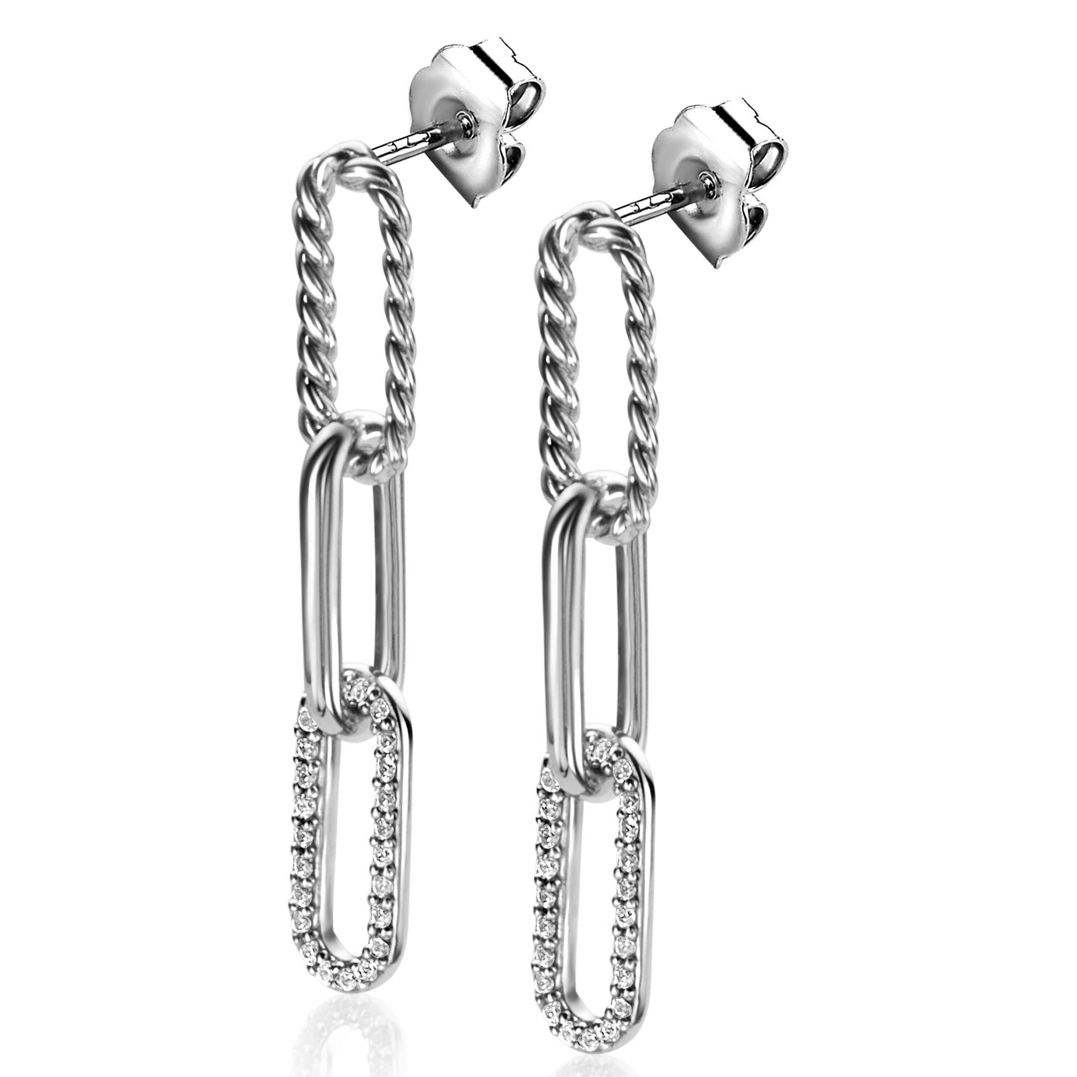 ZINZI zlv. oorstekers 3 paperclip schakels fant/zirc.
