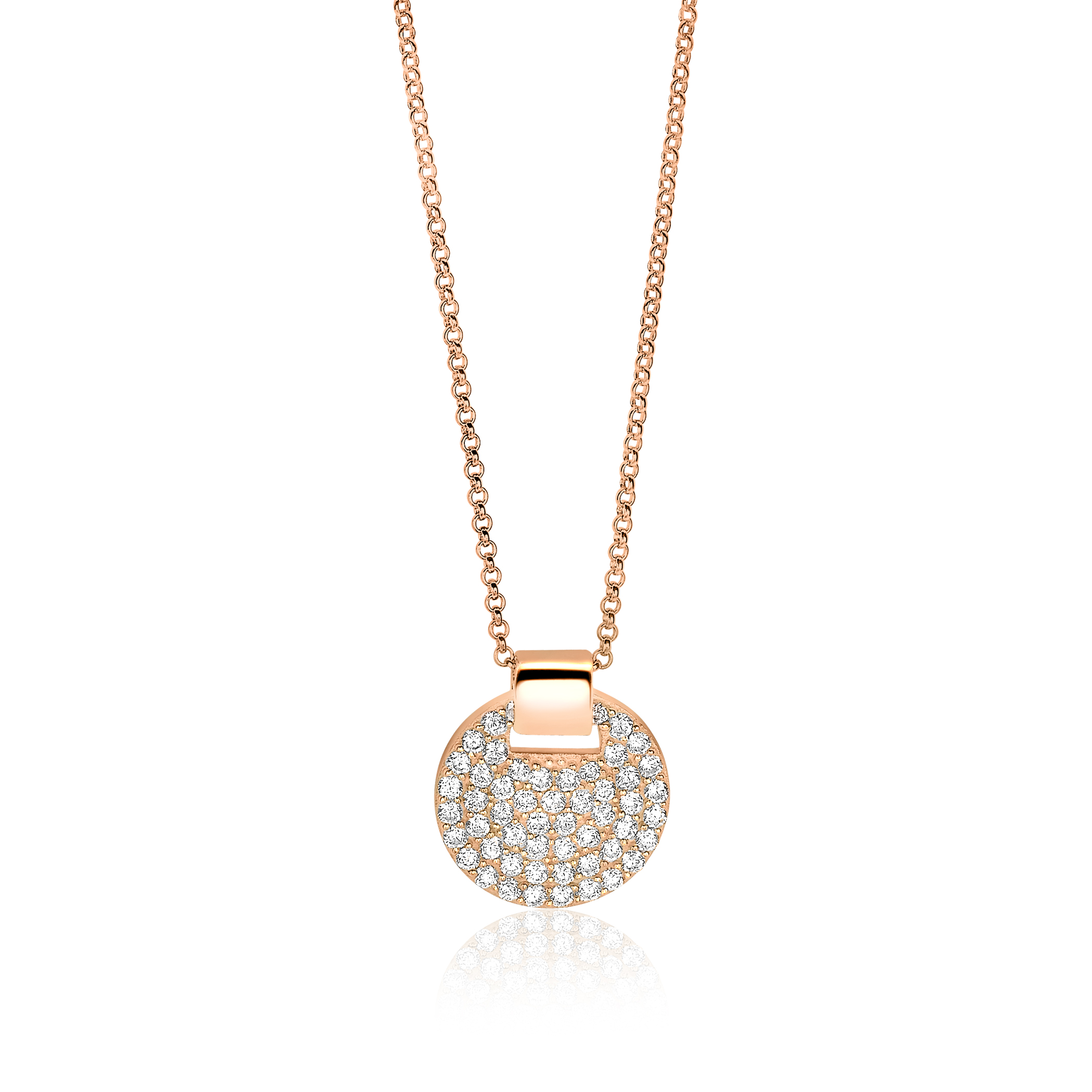 ZINZI zlv. hanger rosé rond pave zirc. incl. collier