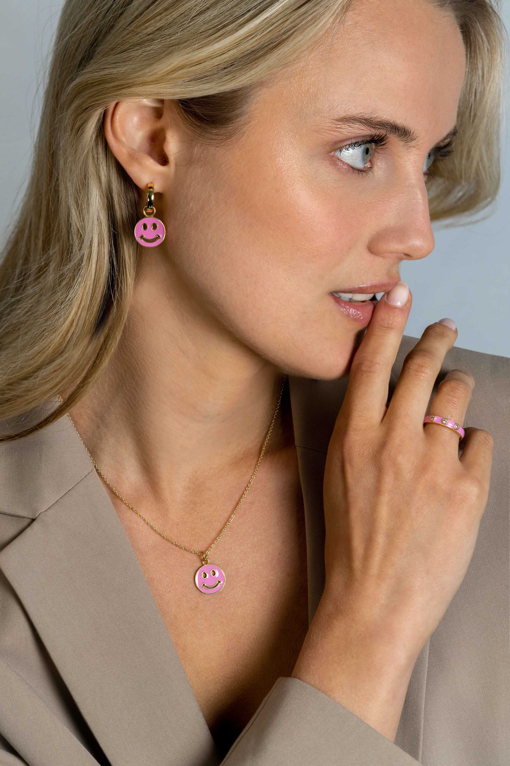 ZINZI zlv. hanger Smiley geel verguld roze
