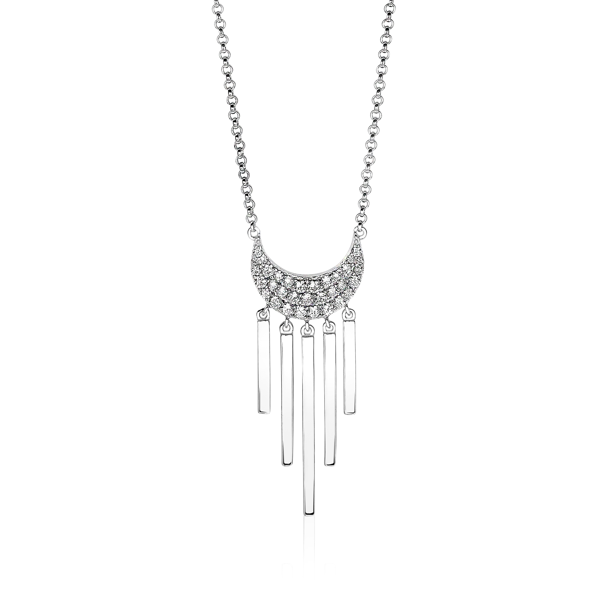 ZINZI zlv. collier halve maan zirc. en 5 staafjes 45cm