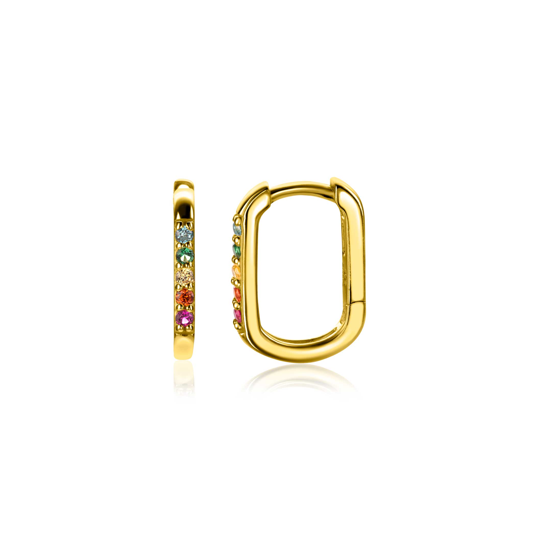14mm ZINZI vergoldete Silber Luxusringe in ovaler Form, besetzt mit regenbogenfarbenen Steinen ZIO2598