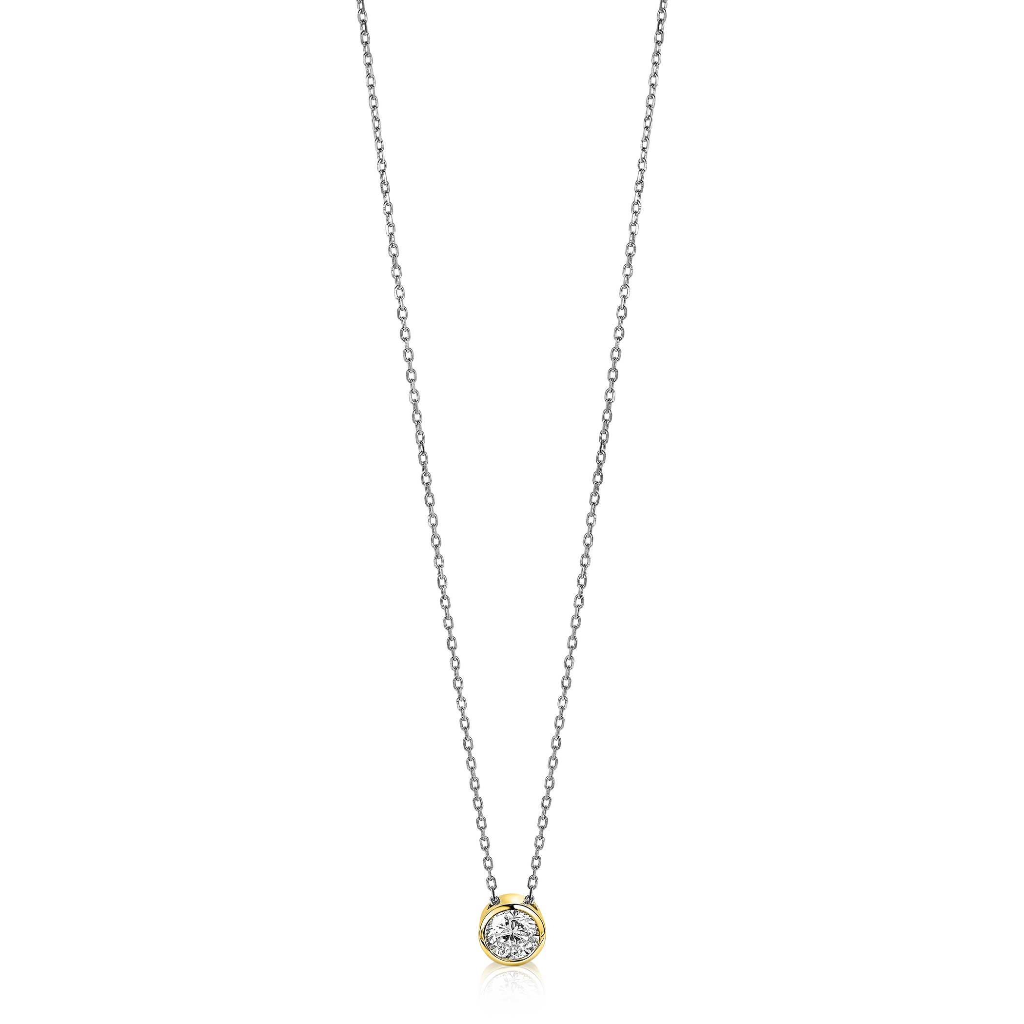 ZINZI silberne Kette mit Anhänger gelbvergoldet rund  weiß 40-45cm ZIC1775G