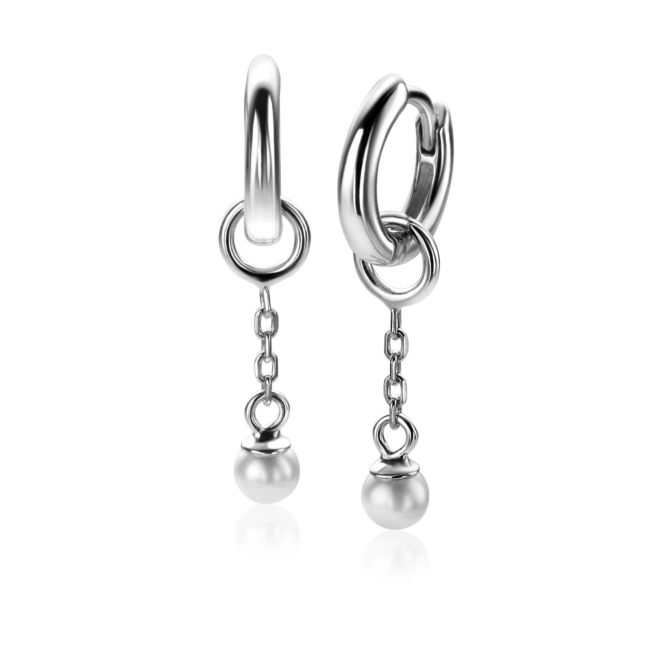 18mm ZINZI Silber-Ohrhänger mit Kettenglied und runder weißer Glasperle 4mm ZICH2623 (ohne Ohrringe)